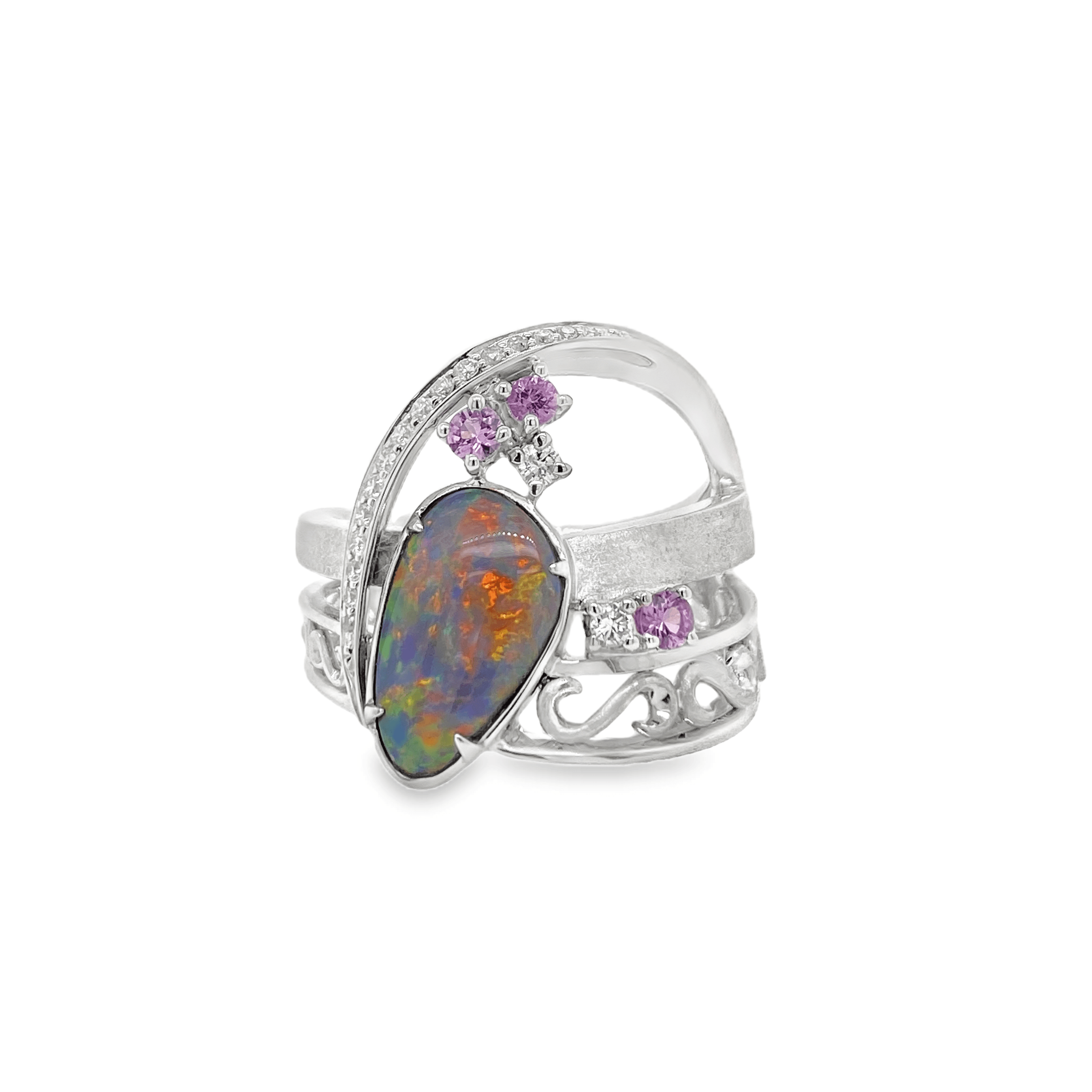 0.22ct Black Opal and Pink Diamond Ring – Candid Japan