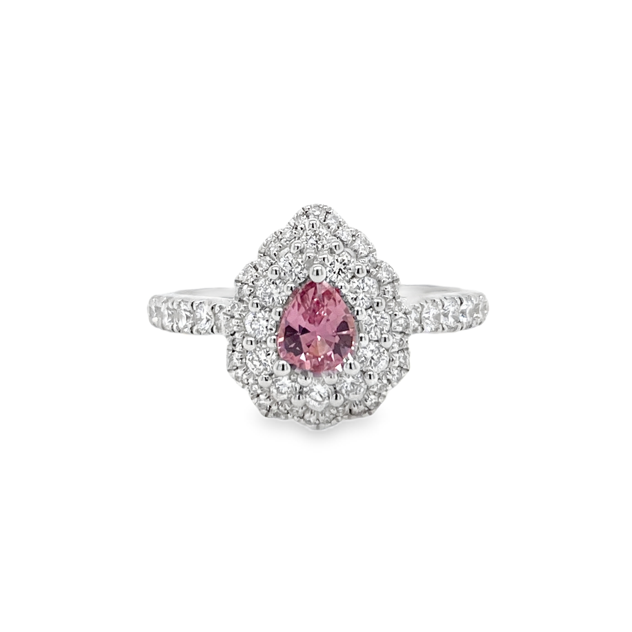 0.415ct Pear-Shaped Heated Padparadscha Sapphire & Diamond Ring