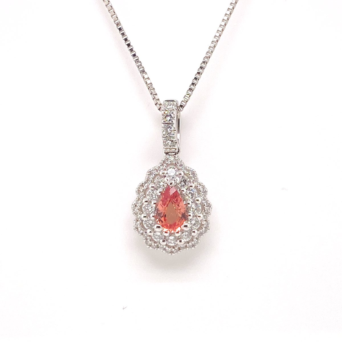 0.42ct Pear-Shaped Padparadscha Sapphire & Diamond Pendant