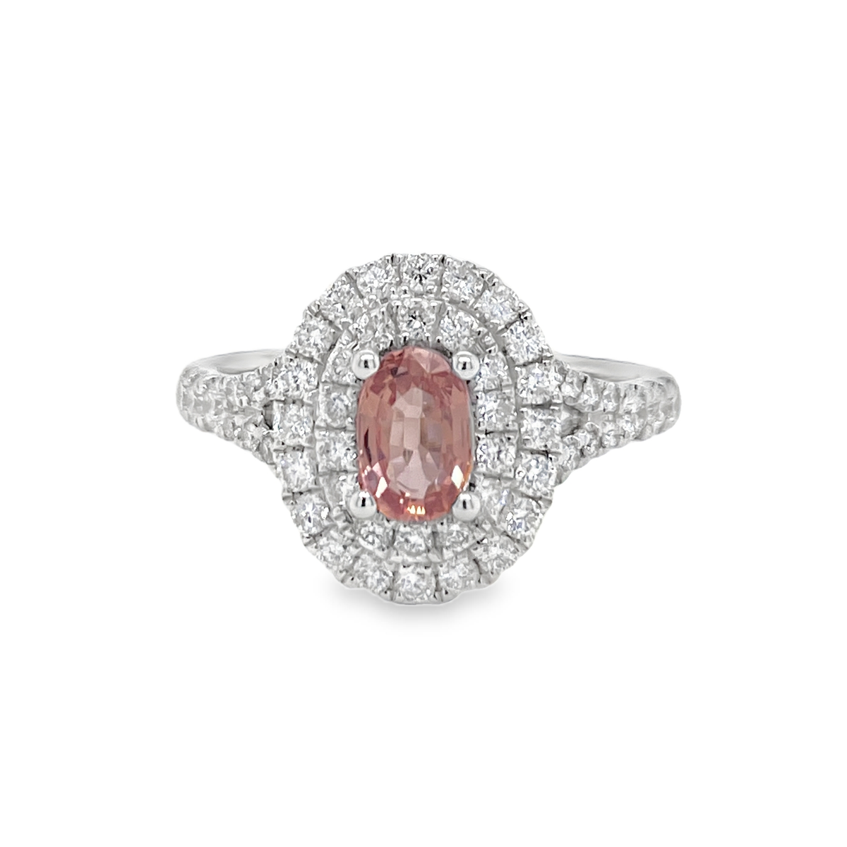 0.63ct Oval Heated Padparadscha Sapphire & Diamond Platinum Ring