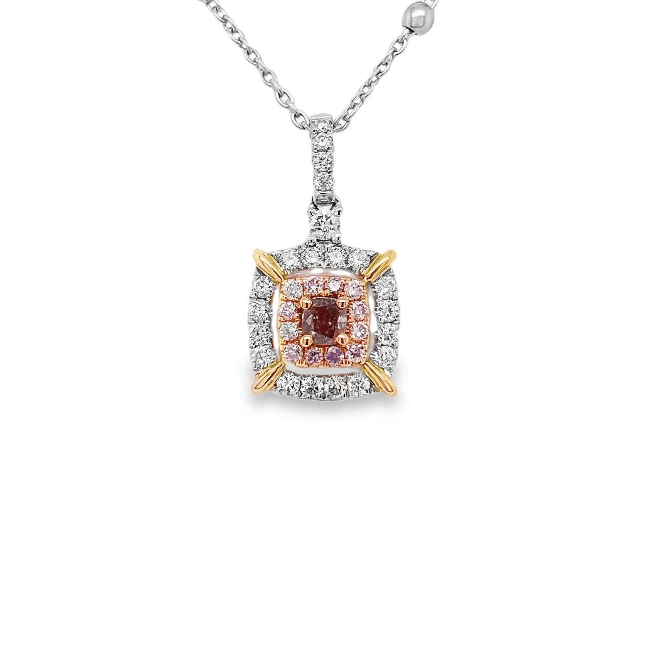 0.25ct Fancy Light Brown Pink Diamond Cushion-Cut Pendant - Candid Japan