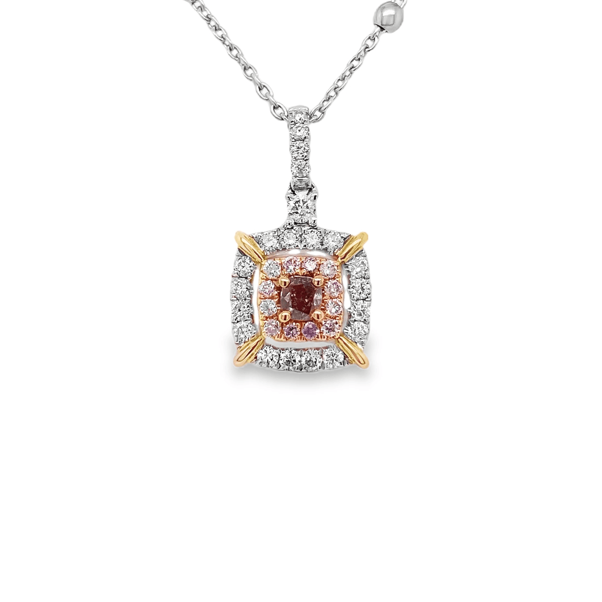 0.25ct Fancy Light Brown Pink Diamond Cushion-Cut Pendant - Candid Japan
