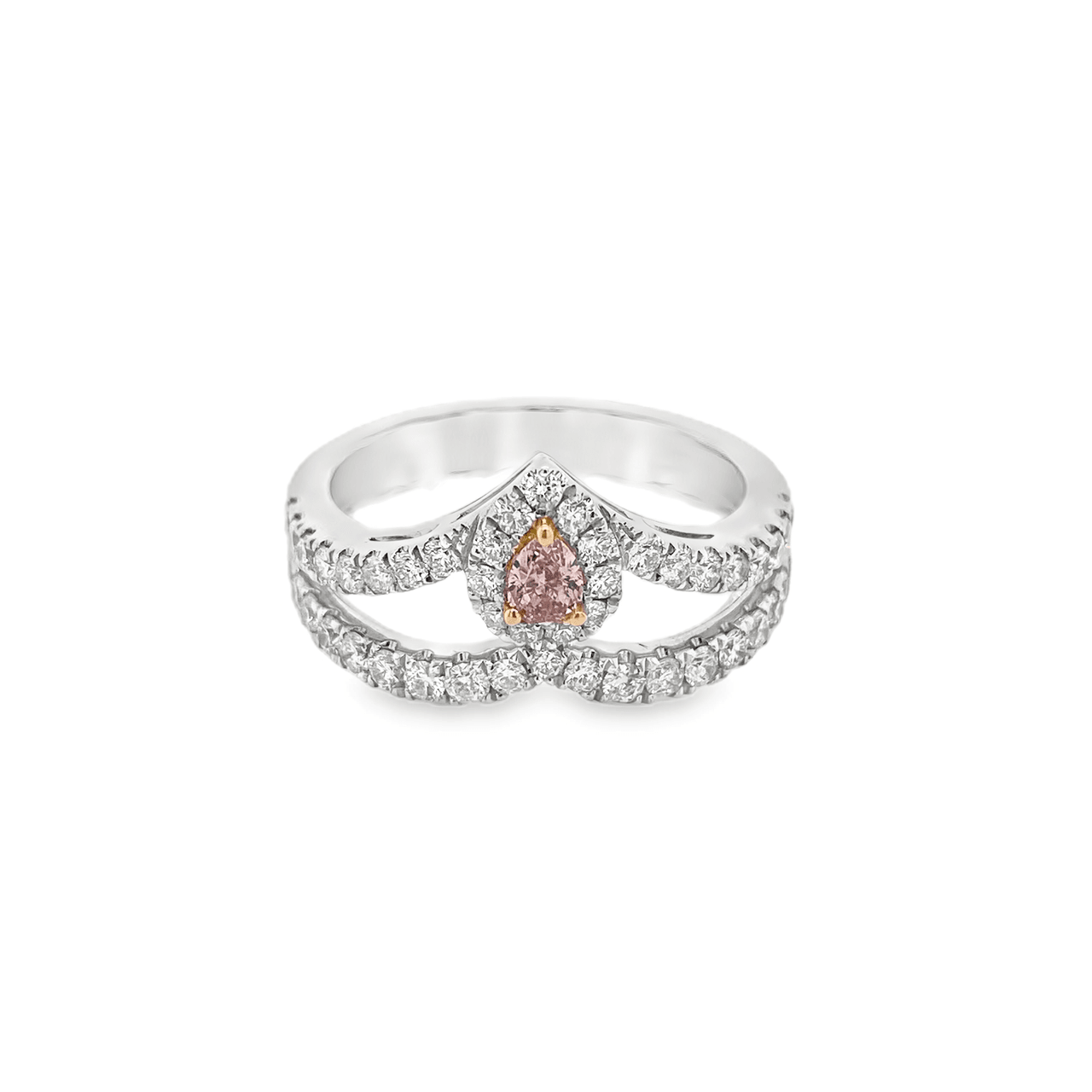 0.126ct Pear-Shaped Fancy Orange Pink Diamond Halo Ring - Candid Japan
