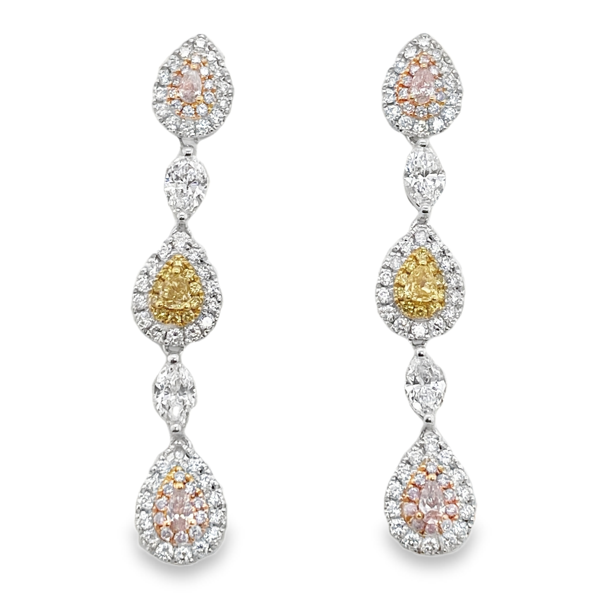 Multi-Fancy Colored Diamond Dangling Earrings