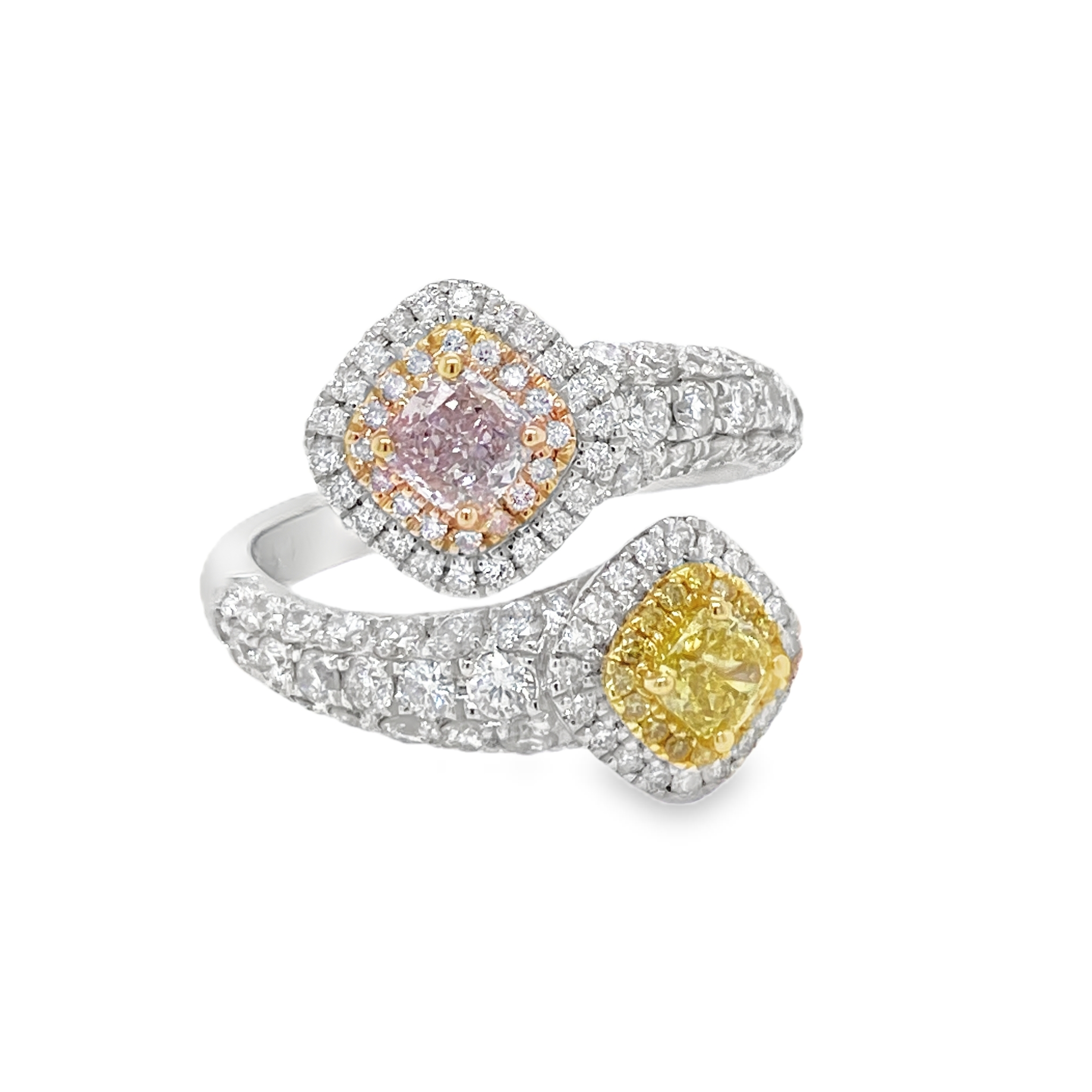 Fancy Pink & Yellow Diamond Cushion-Cut Ring