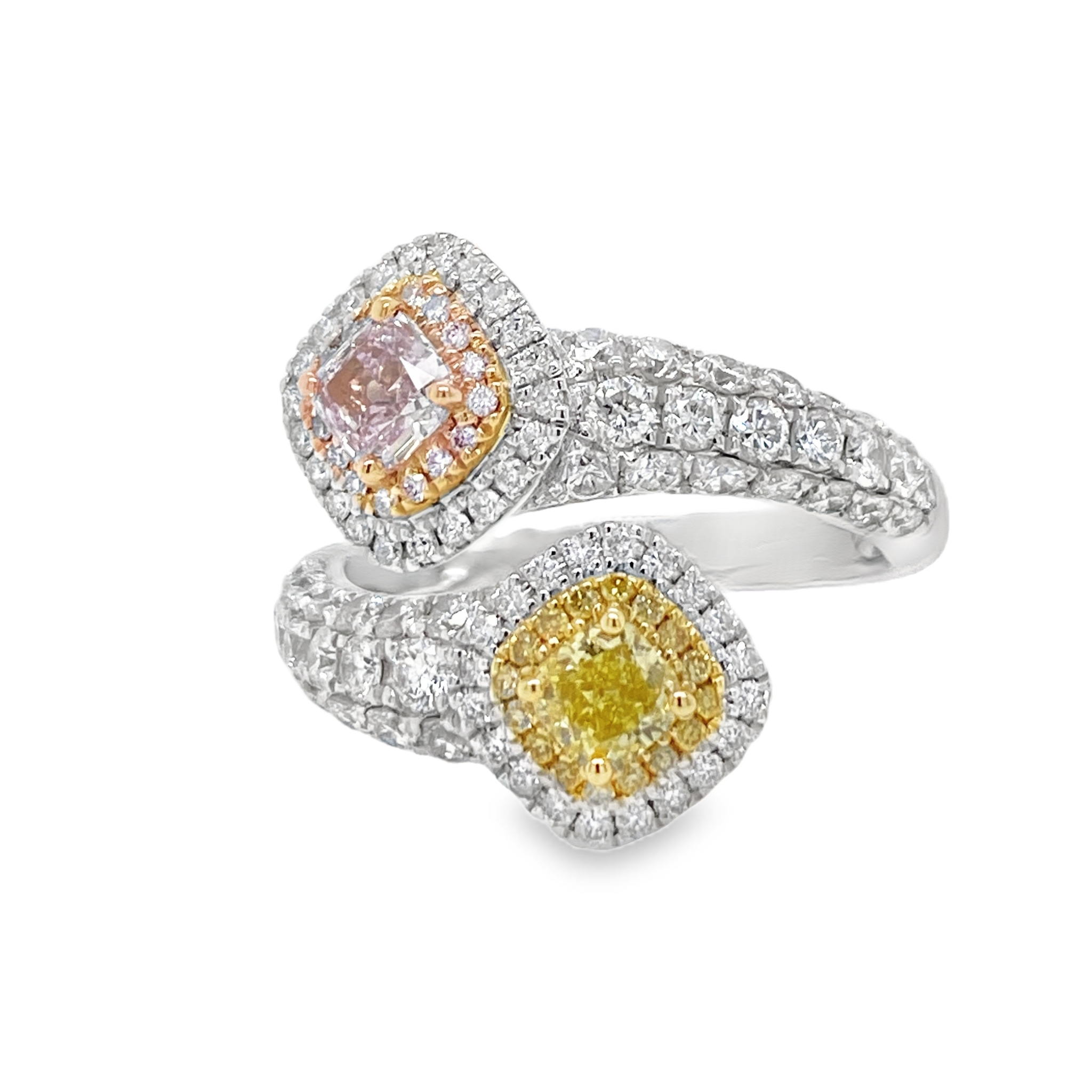 Fancy Pink & Yellow Diamond Cushion-Cut Ring