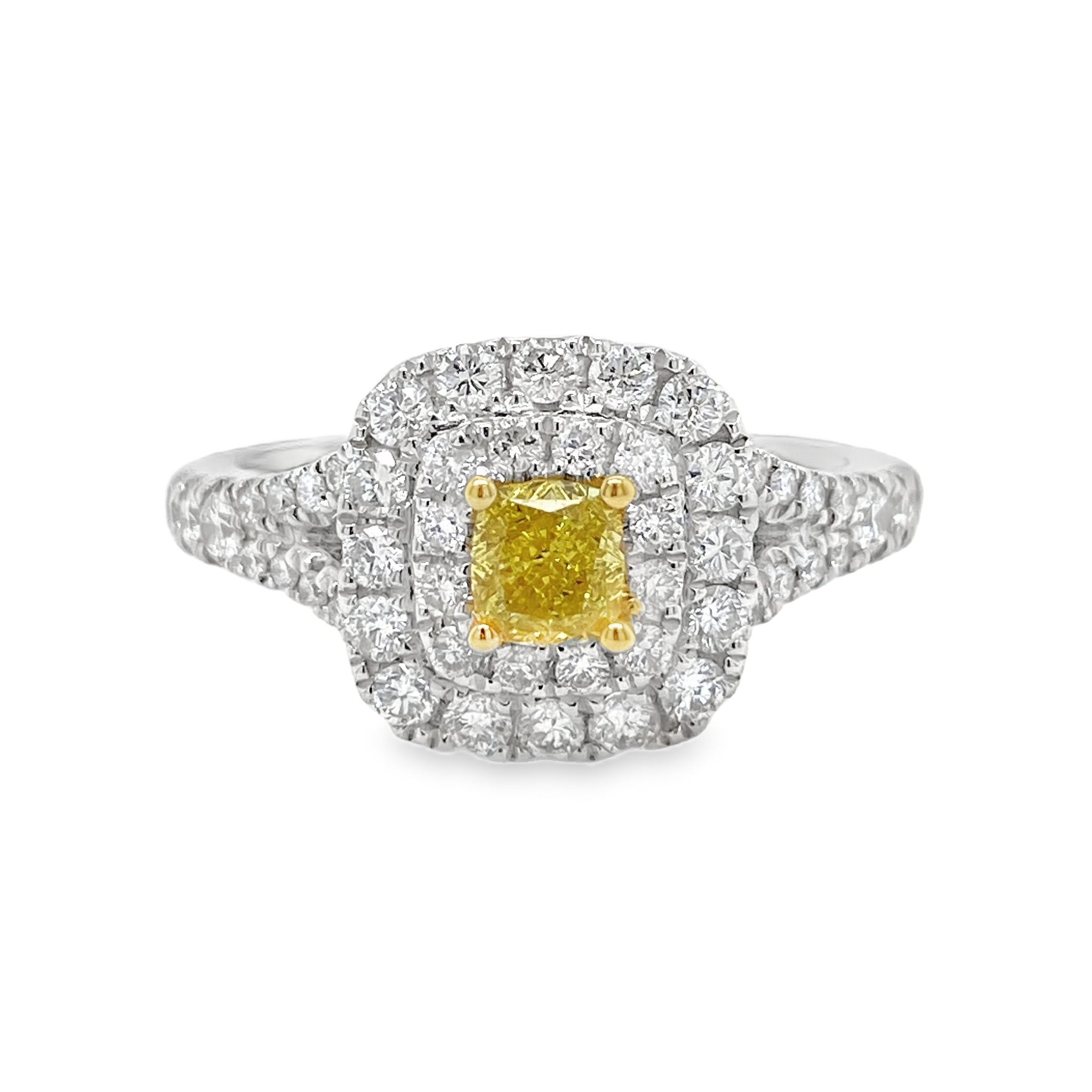 Fancy Vivid Yellow Cushion Diamond Ring