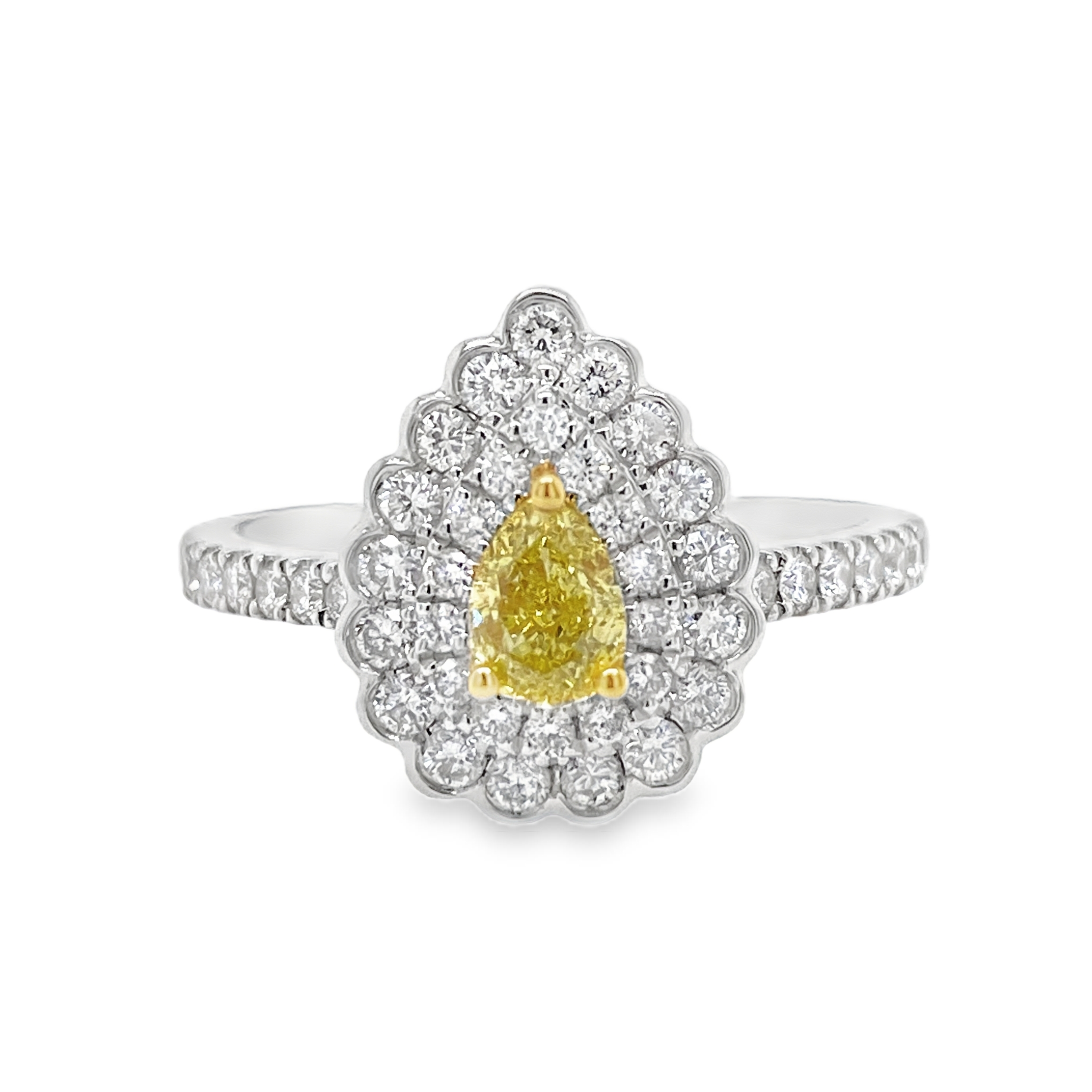 Fancy Intense Yellow Pear Diamond Ring