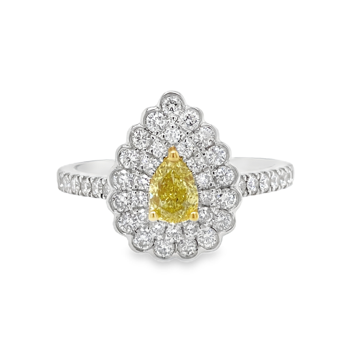 Fancy Intense Yellow Pear Diamond Ring
