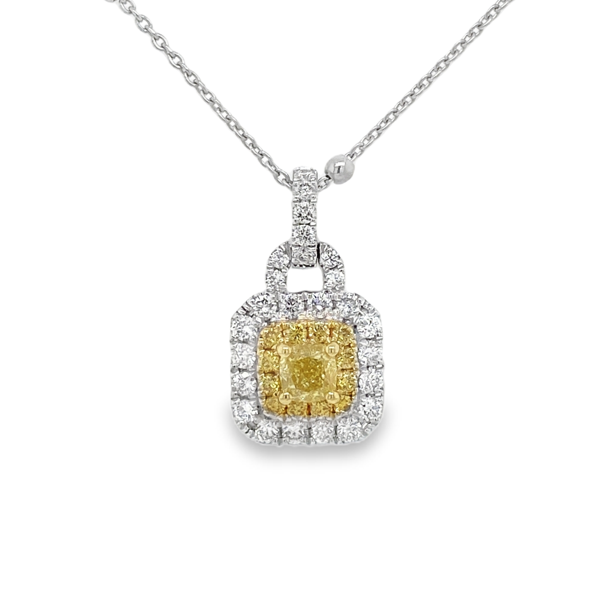 Fancy Intense Yellow Cushion Diamond "Lock-Style" Pendant