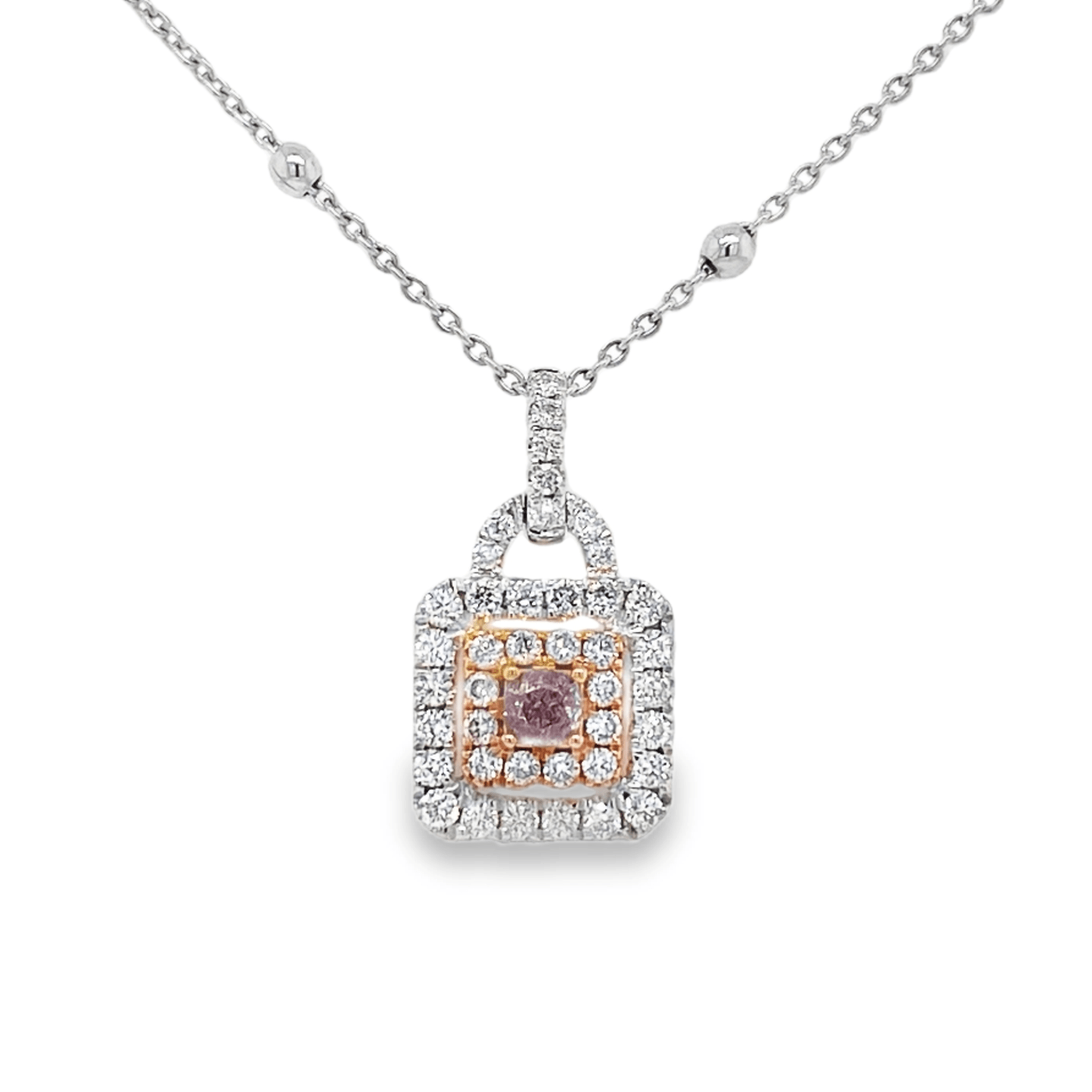 0.13ct Fancy Light Purplish Pink Diamond Cushion Pendant - Candid Japan
