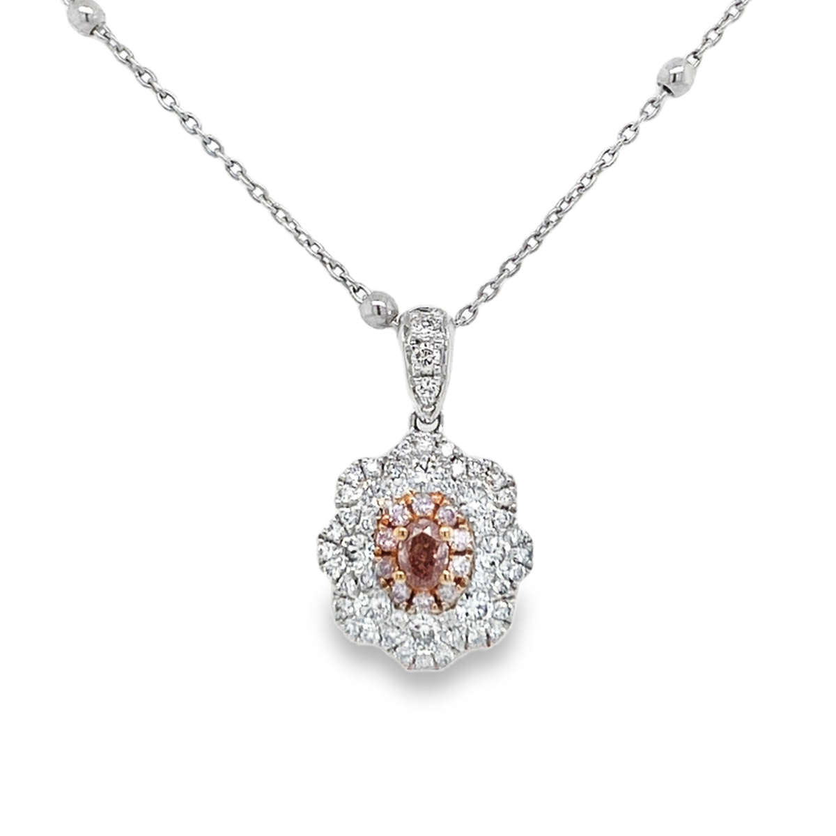 Fancy Intense Orangy Pink Oval Diamond Pendant
