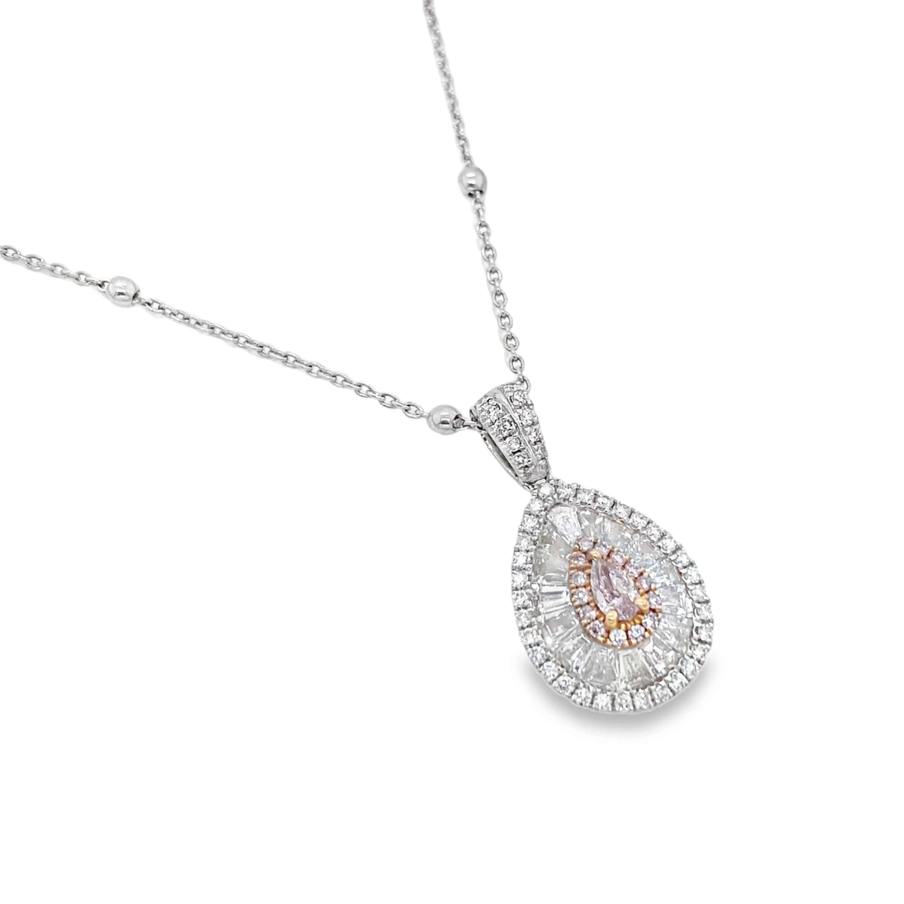 Fancy Light Purplish Pink Marquise Diamond Pendant with White Baguette Diamonds