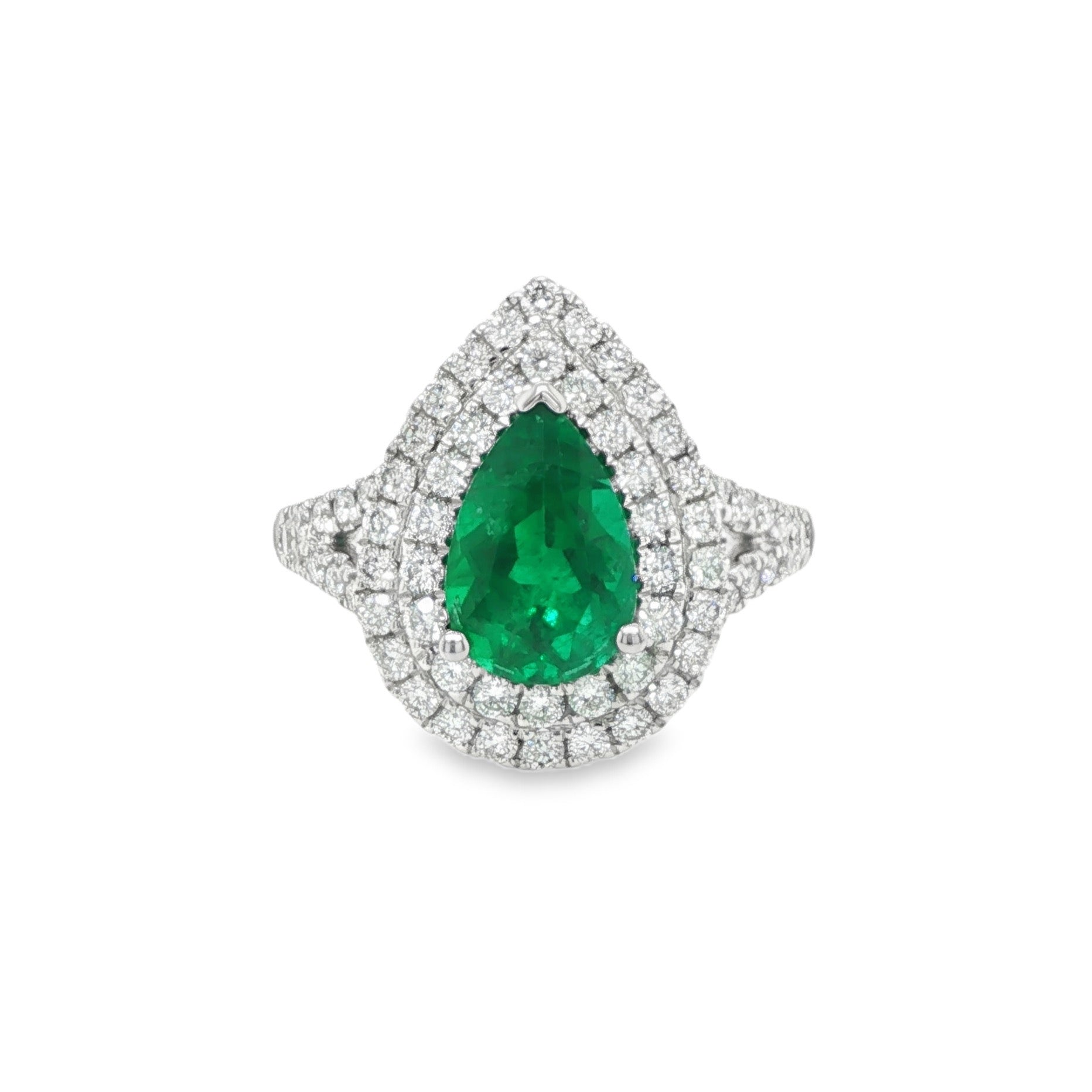 1.75ct Muzo Colombian Pear-Shaped Emerald & Diamond Ring