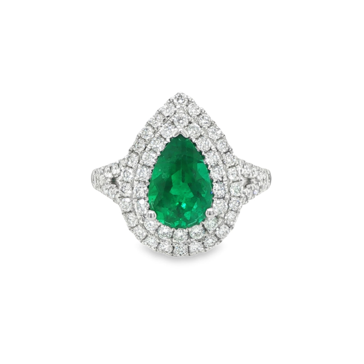 1.75ct Muzo Colombian Pear-Shaped Emerald & Diamond Ring