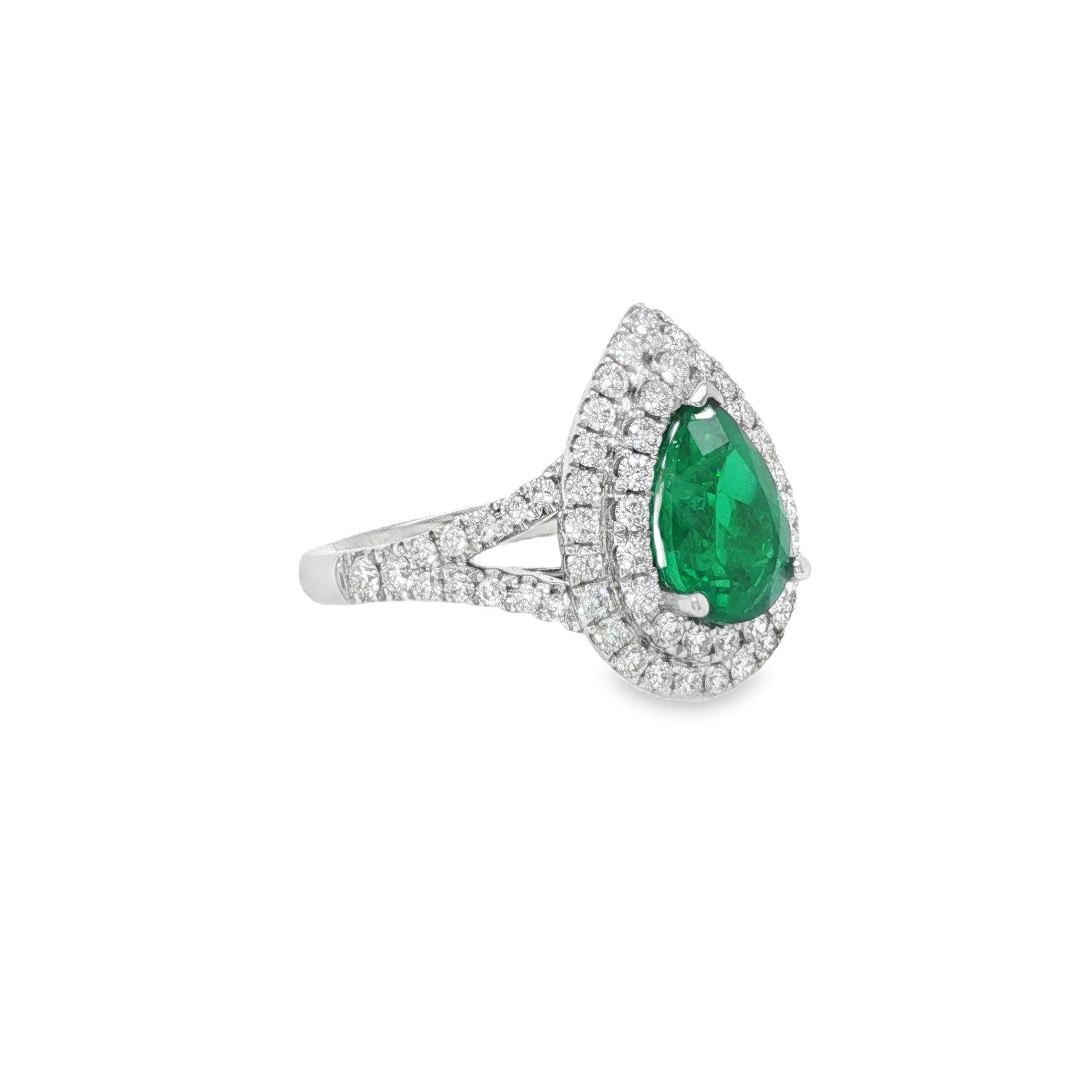 1.75ct Muzo Colombian Pear-Shaped Emerald & Diamond Ring