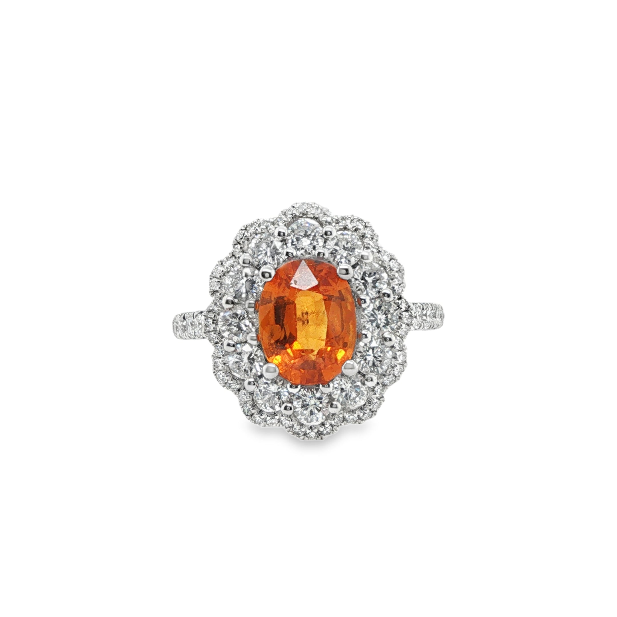 3ct Oval Mandarin Spessartite Diamond Halo Ring