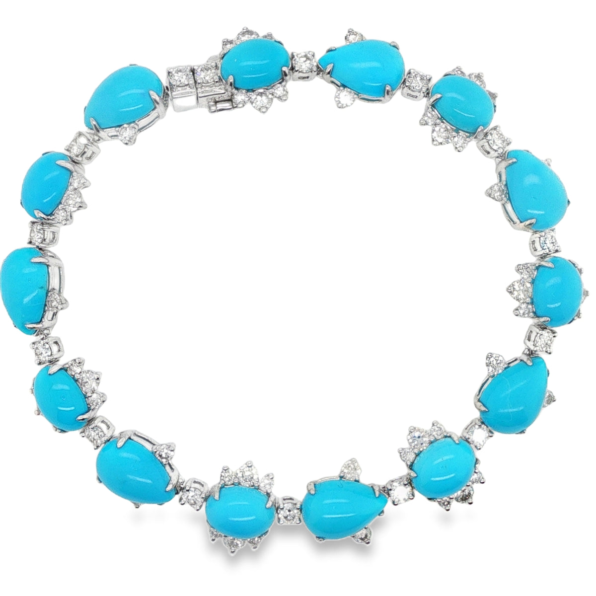 18ct Oval and Pear Shaped Turquoise Diamond Bracelet