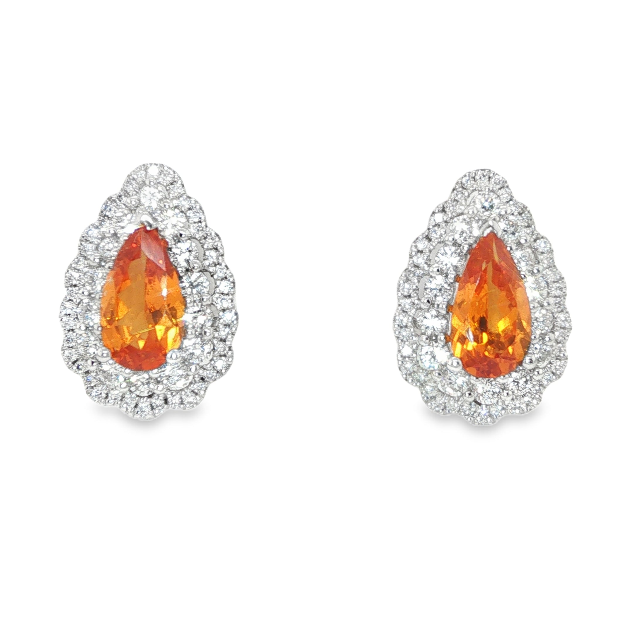 2ct Pear Shaped Mandarin Spessartite Diamond Earrings
