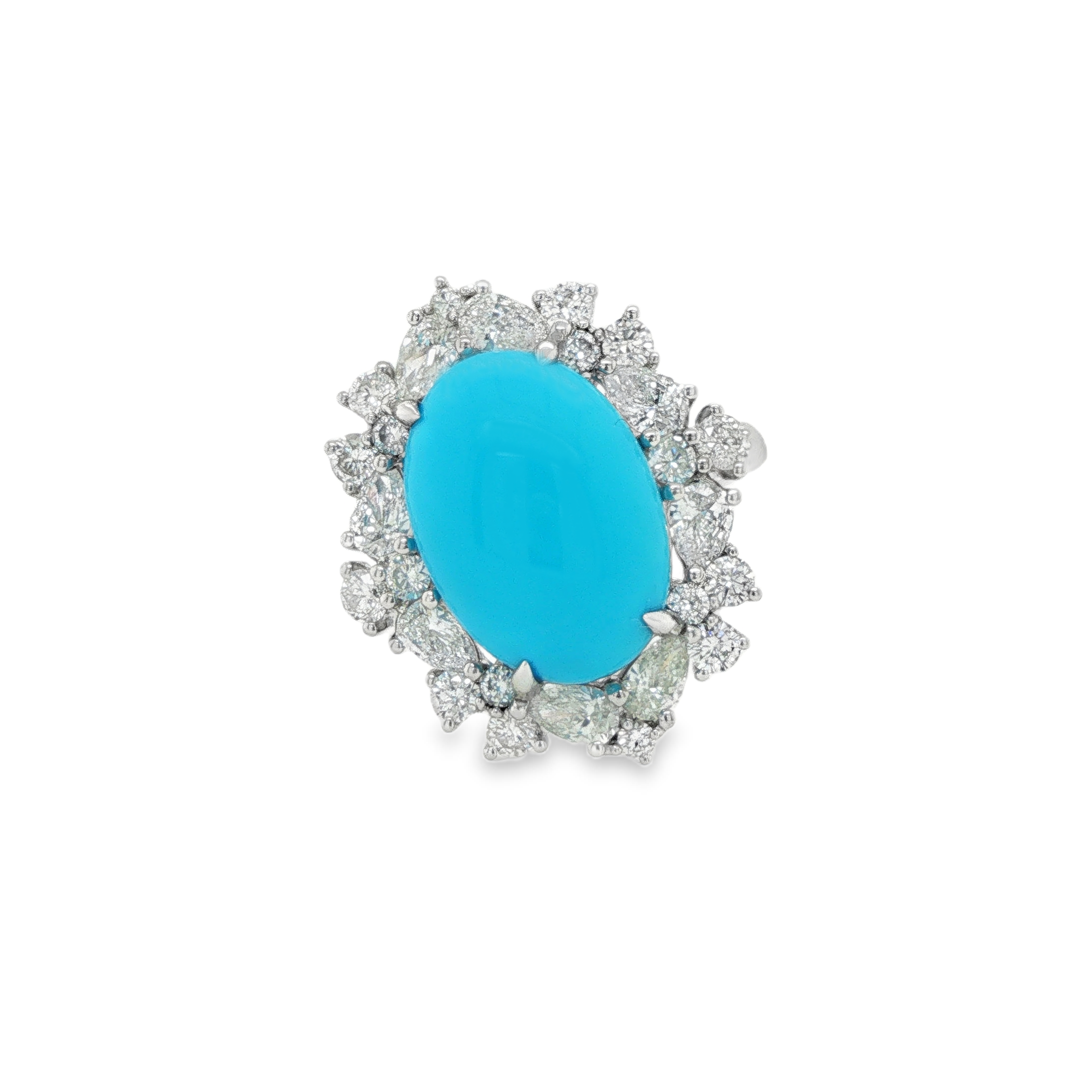 4.70ct Oval Sleeping Beauty Turquoise Diamond Ring