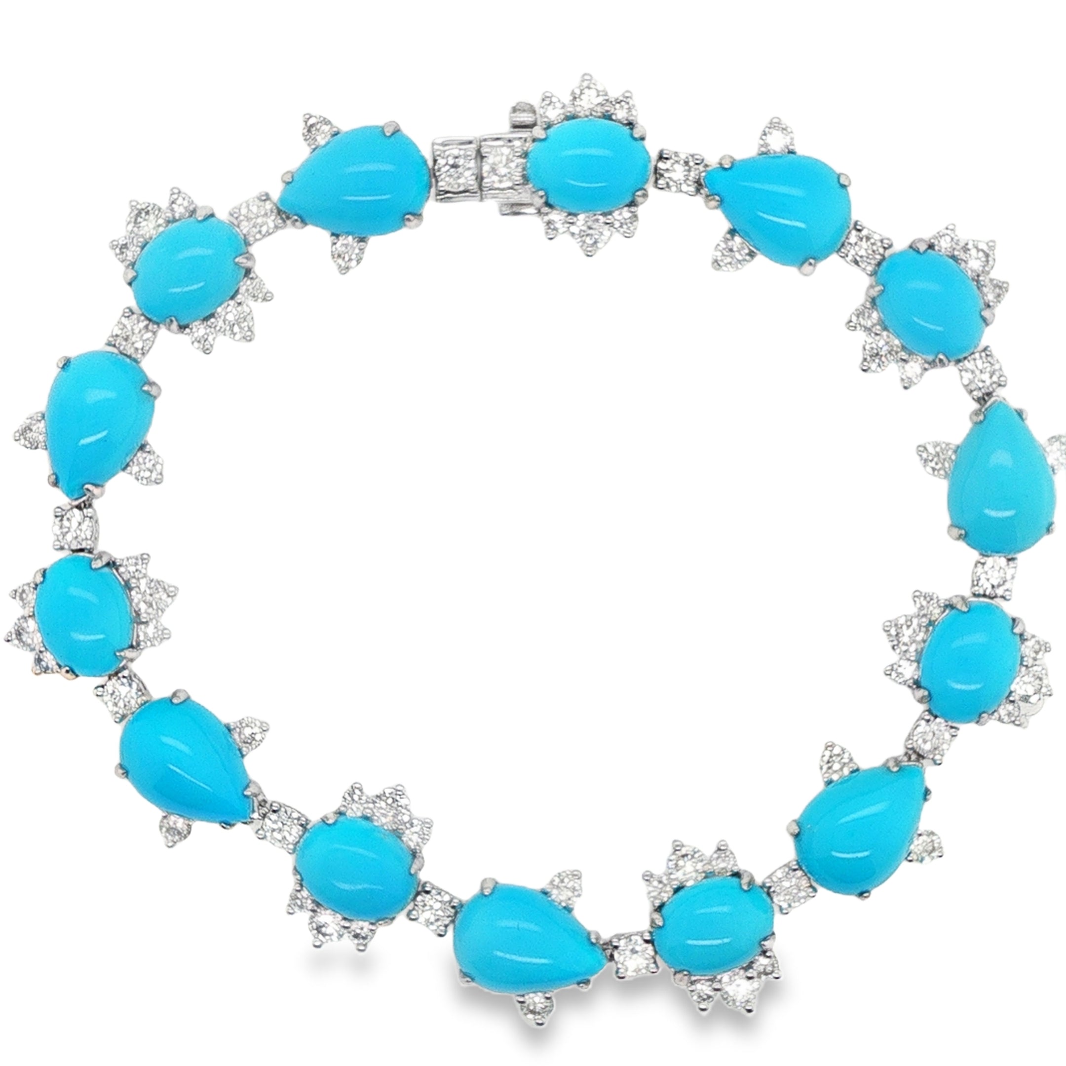 18ct Oval and Pear Shaped Turquoise Diamond Bracelet