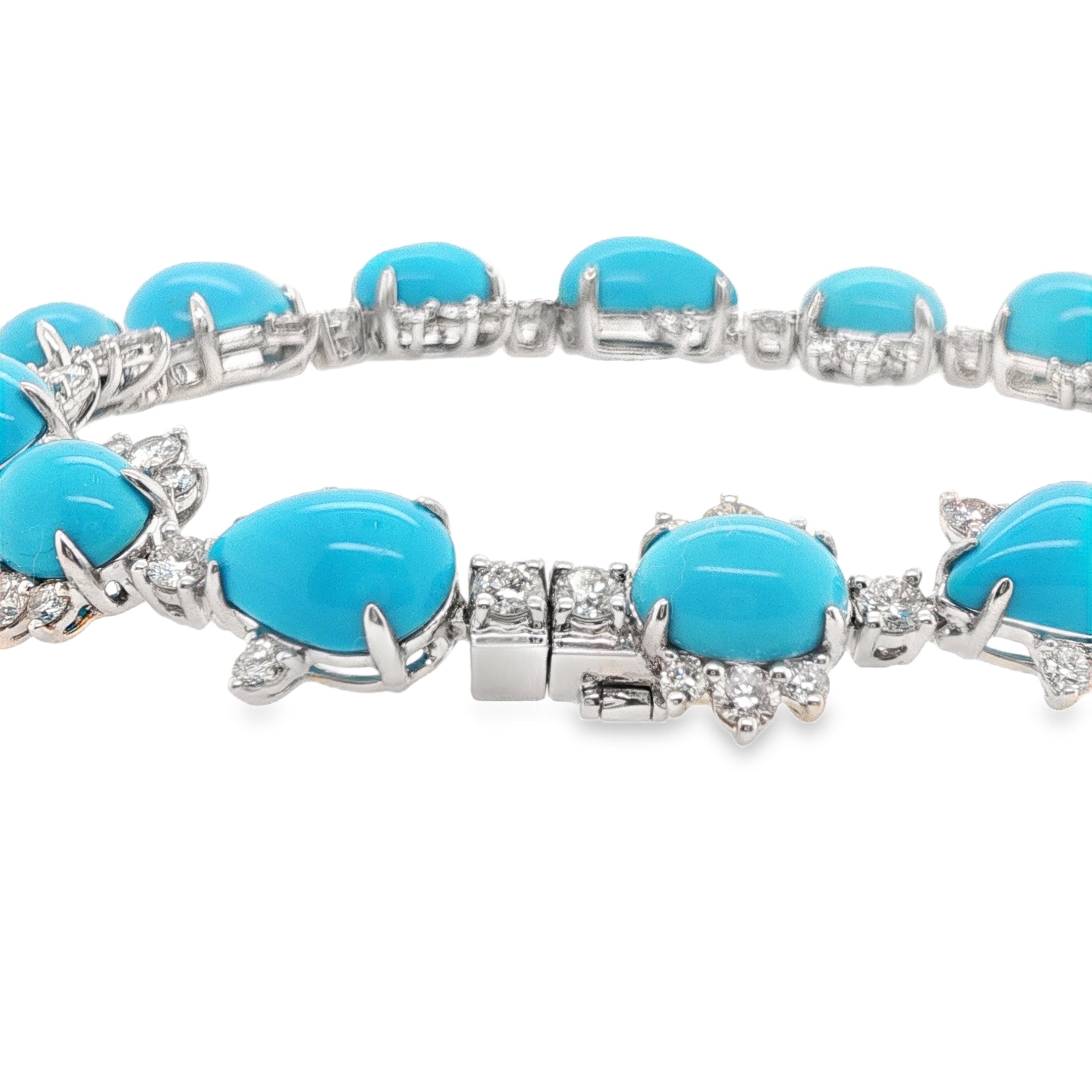 18ct Oval and Pear Shaped Turquoise Diamond Bracelet