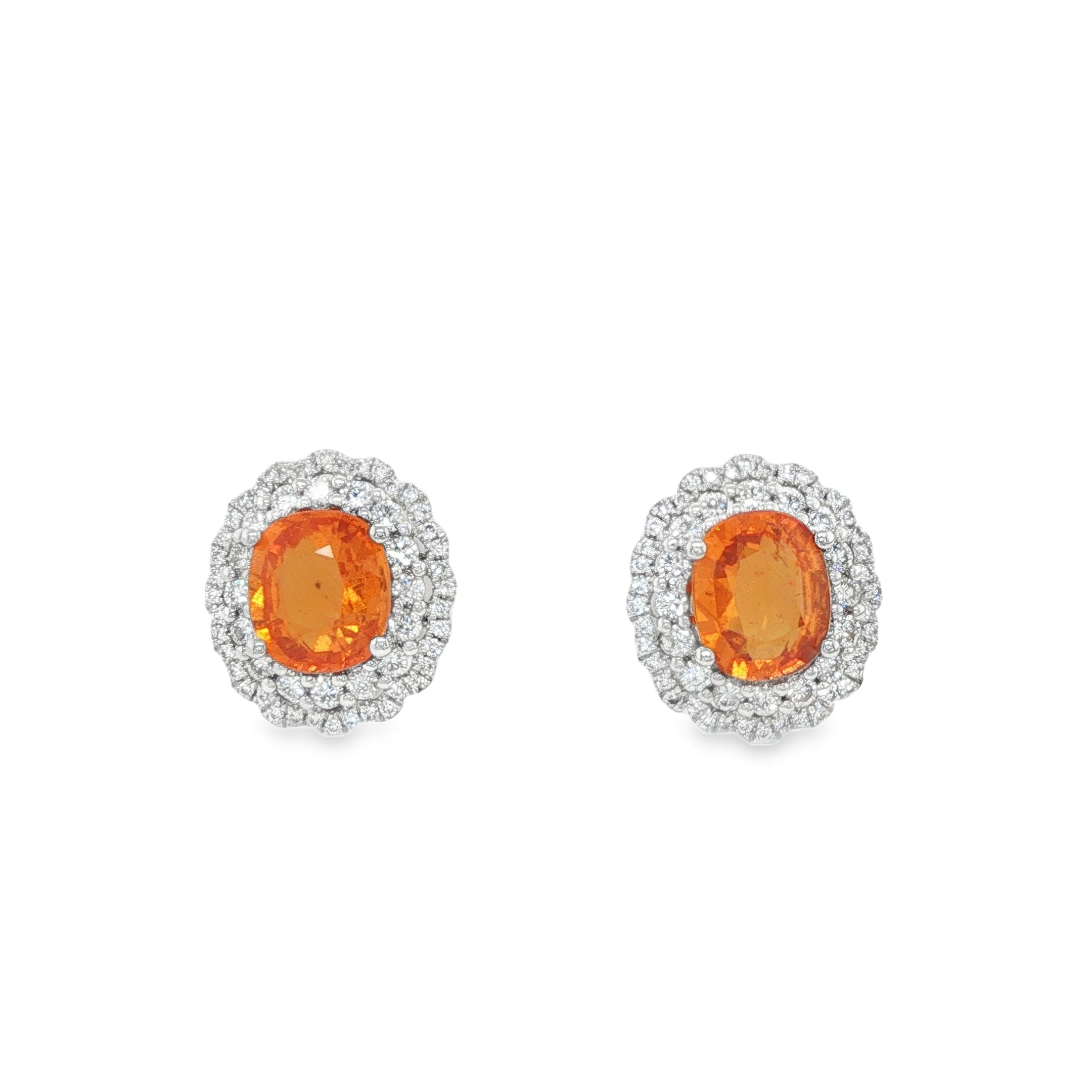 3ct Oval Mandarin Spessartite Diamond Halo Stud Earrings