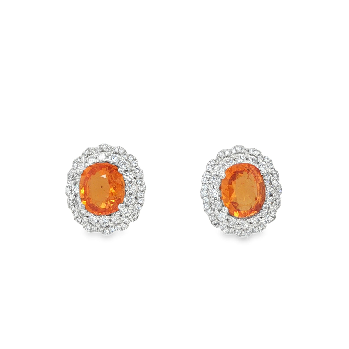 3ct Oval Mandarin Spessartite Diamond Halo Stud Earrings