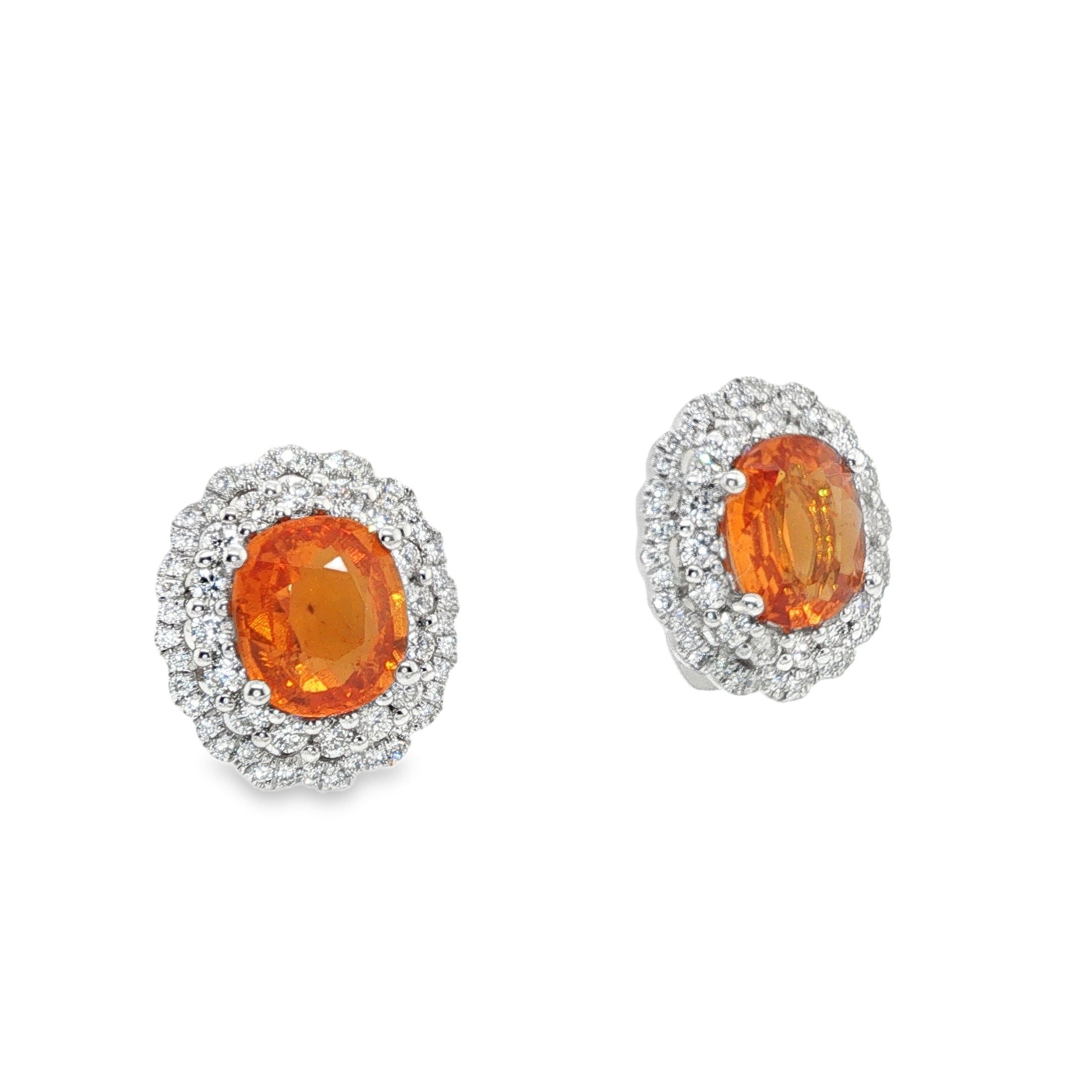 3ct Oval Mandarin Spessartite Diamond Halo Stud Earrings