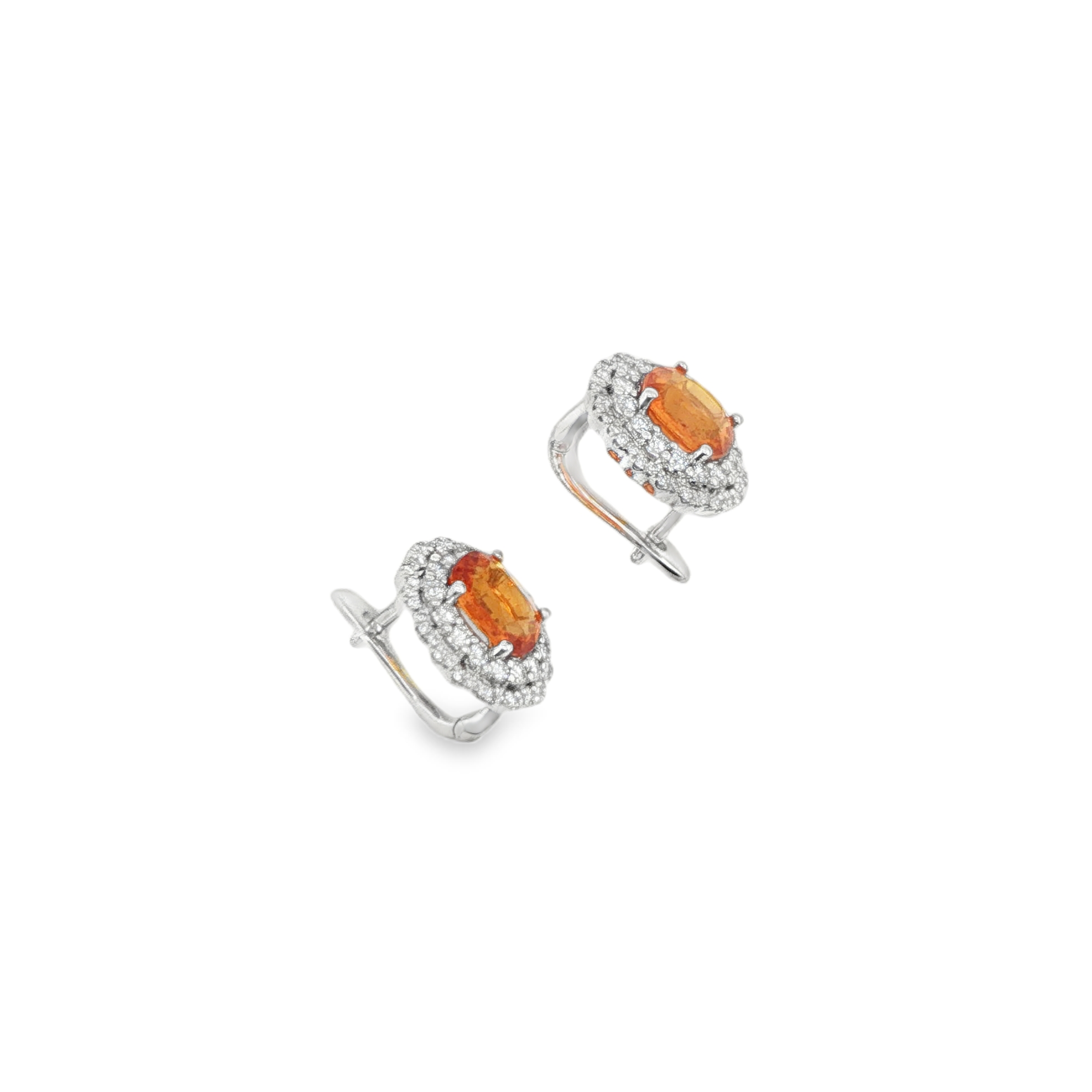 3ct Oval Mandarin Spessartite Diamond Halo Stud Earrings