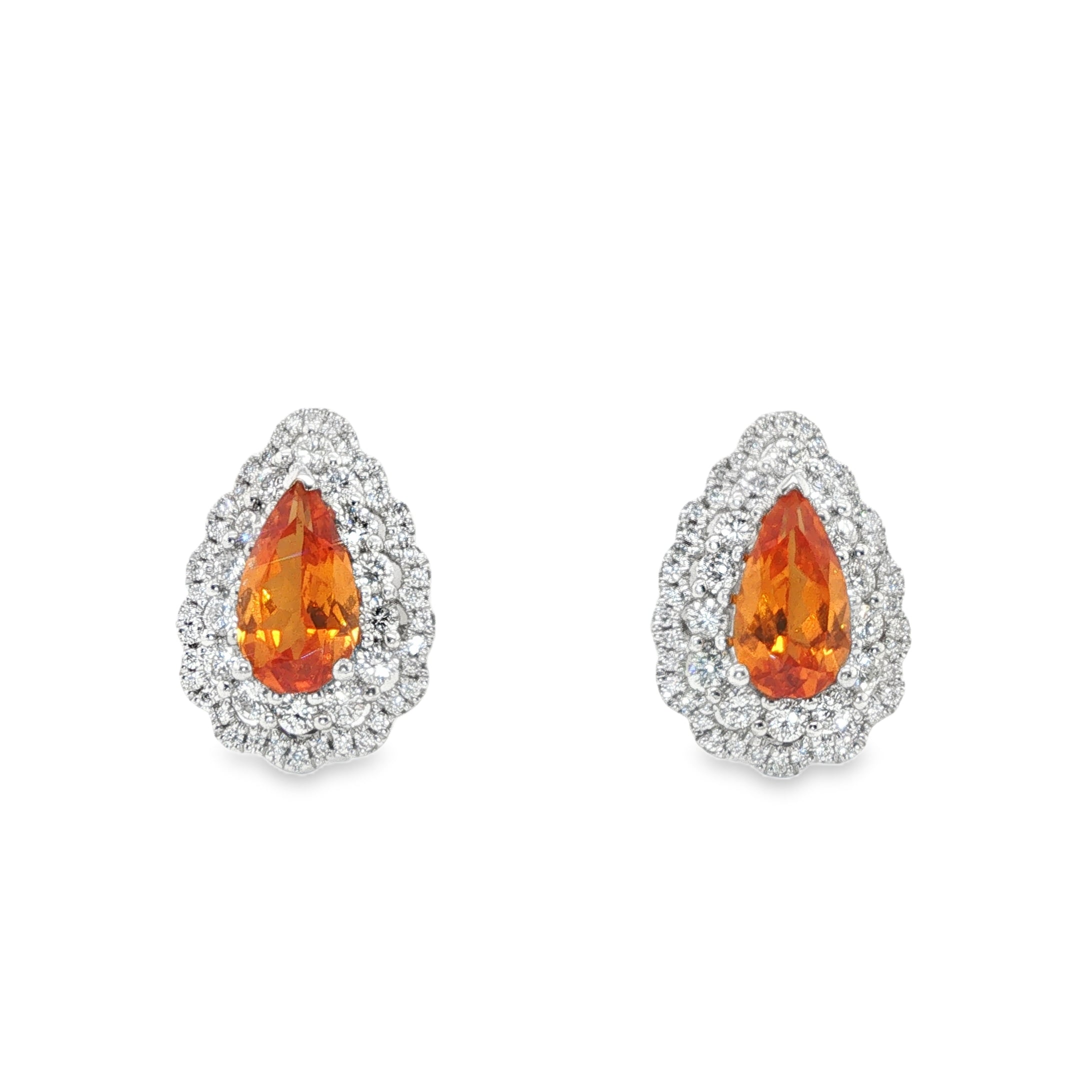2ct Pear Shaped Mandarin Spessartite Diamond Earrings