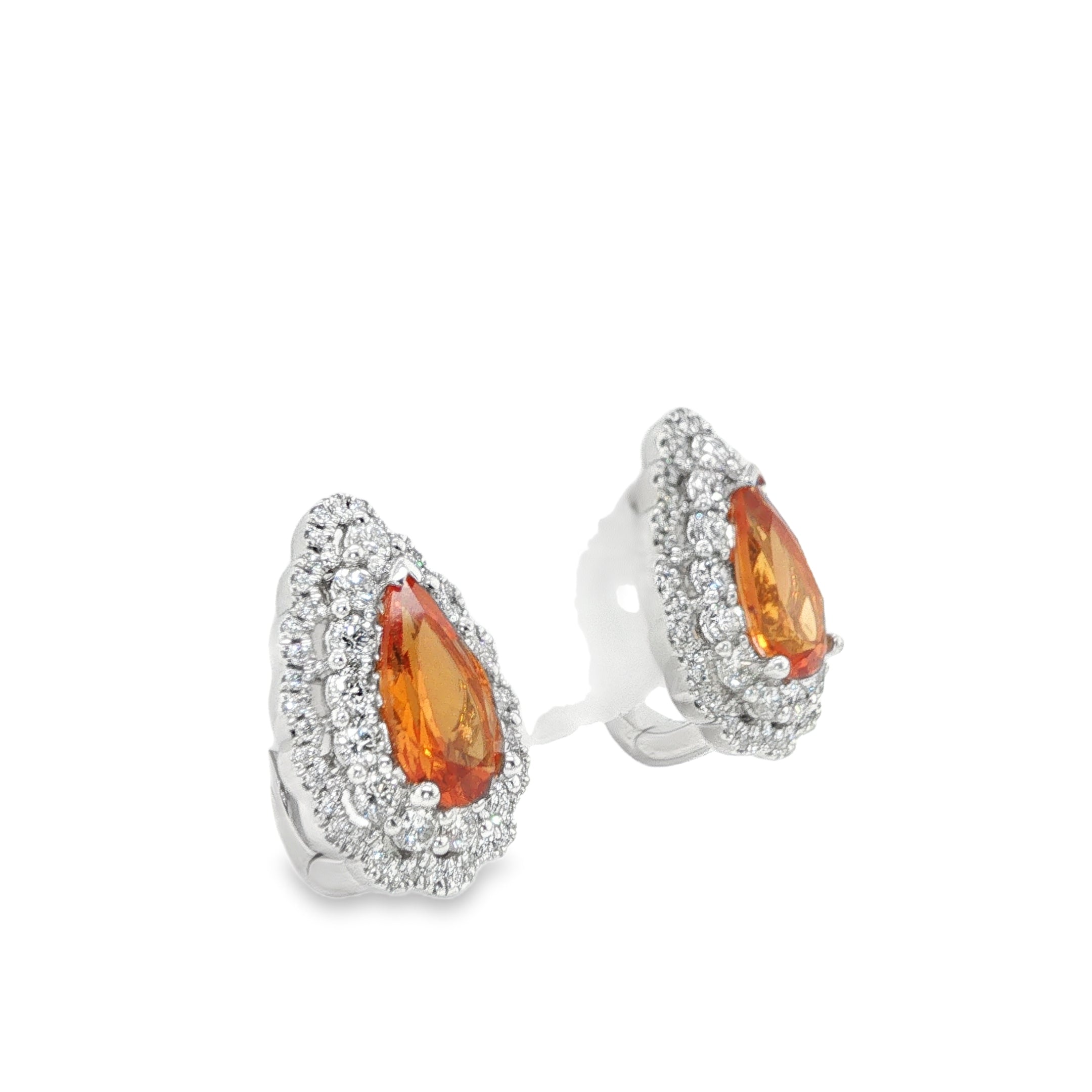 2ct Pear Shaped Mandarin Spessartite Diamond Earrings