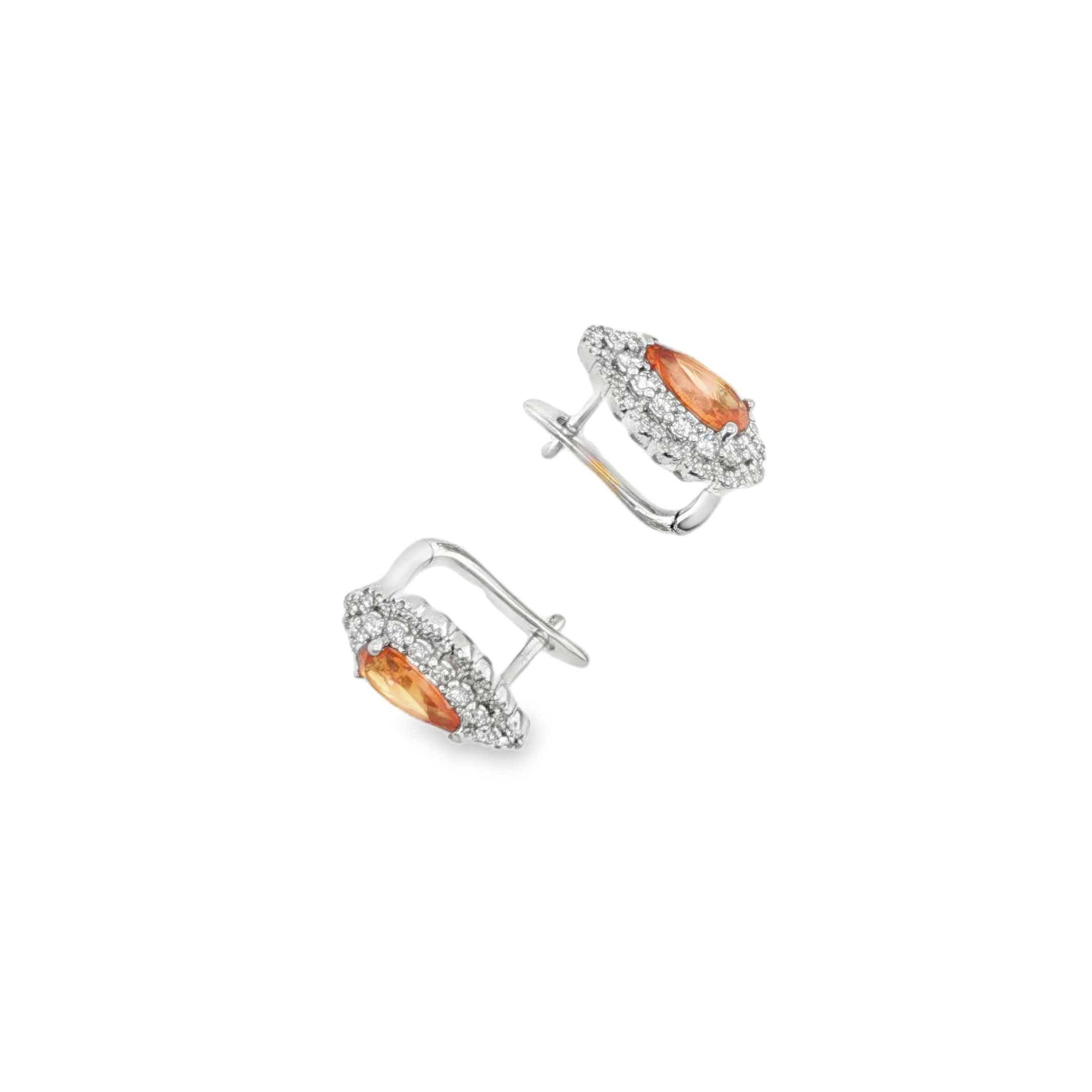 2ct Pear Shaped Mandarin Spessartite Diamond Earrings
