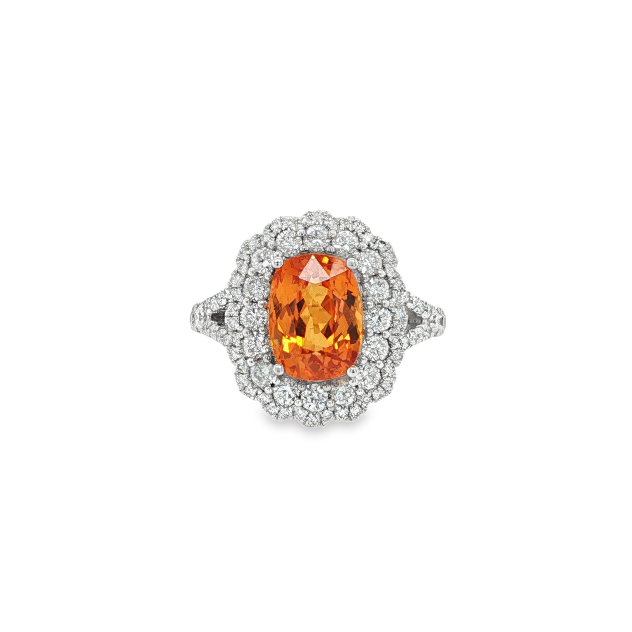 3ct Cushion Shaped Spessartite Diamond Ring