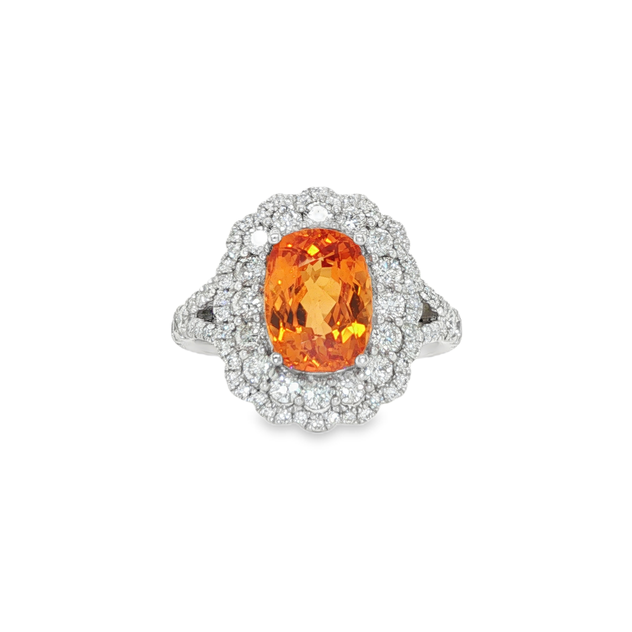 3ct Cushion Shaped Spessartite Diamond Ring