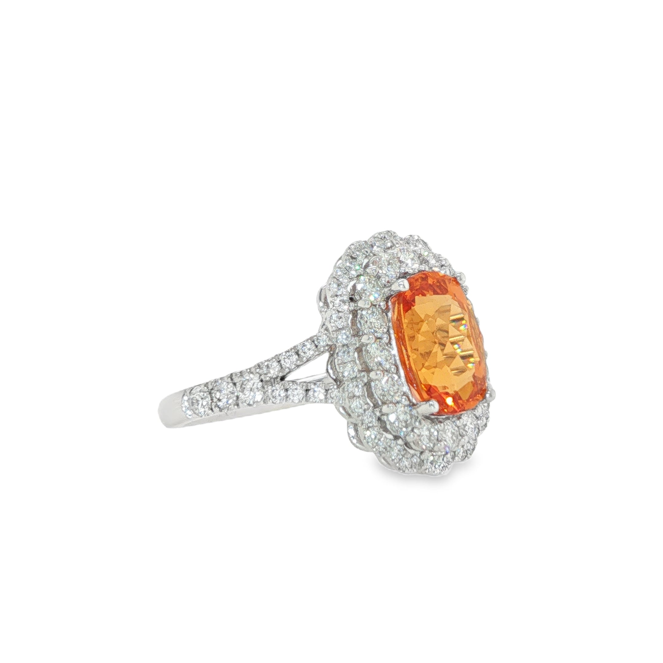 3ct Cushion Shaped Spessartite Diamond Ring