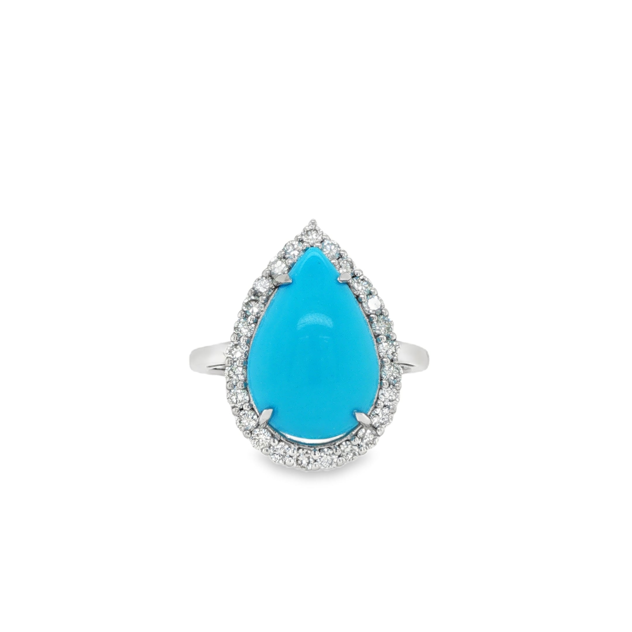 4.90ct Pear Shaped Turquoise Diamond Halo Ring