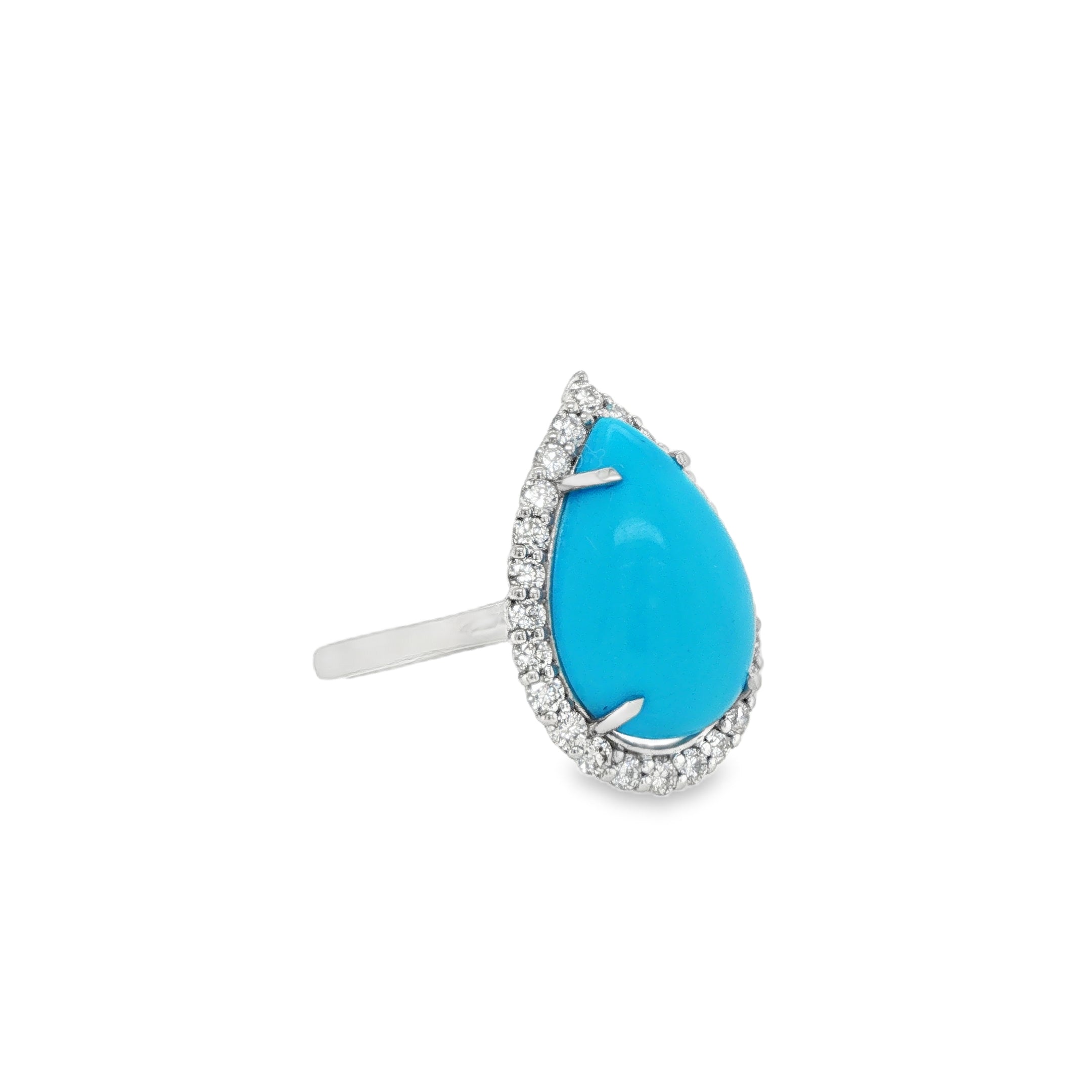 4.90ct Pear Shaped Turquoise Diamond Halo Ring