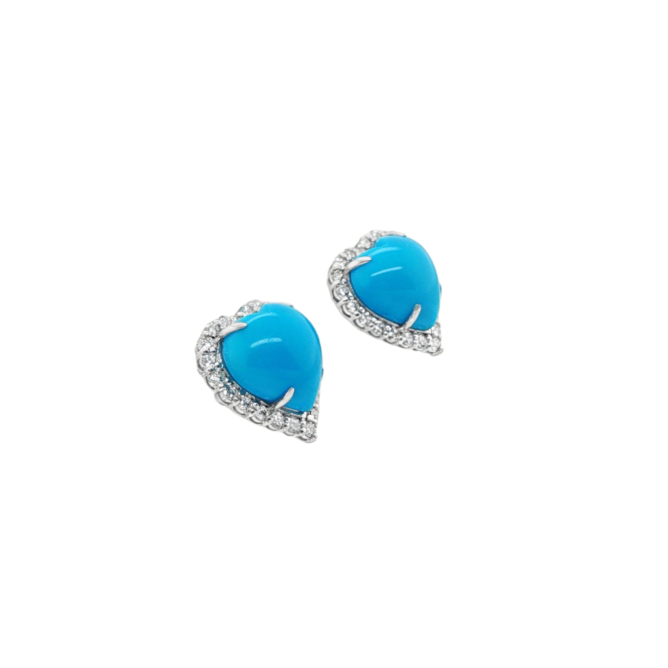 6.50ct Heart Shaped Turquoise Diamond Halo Earrings