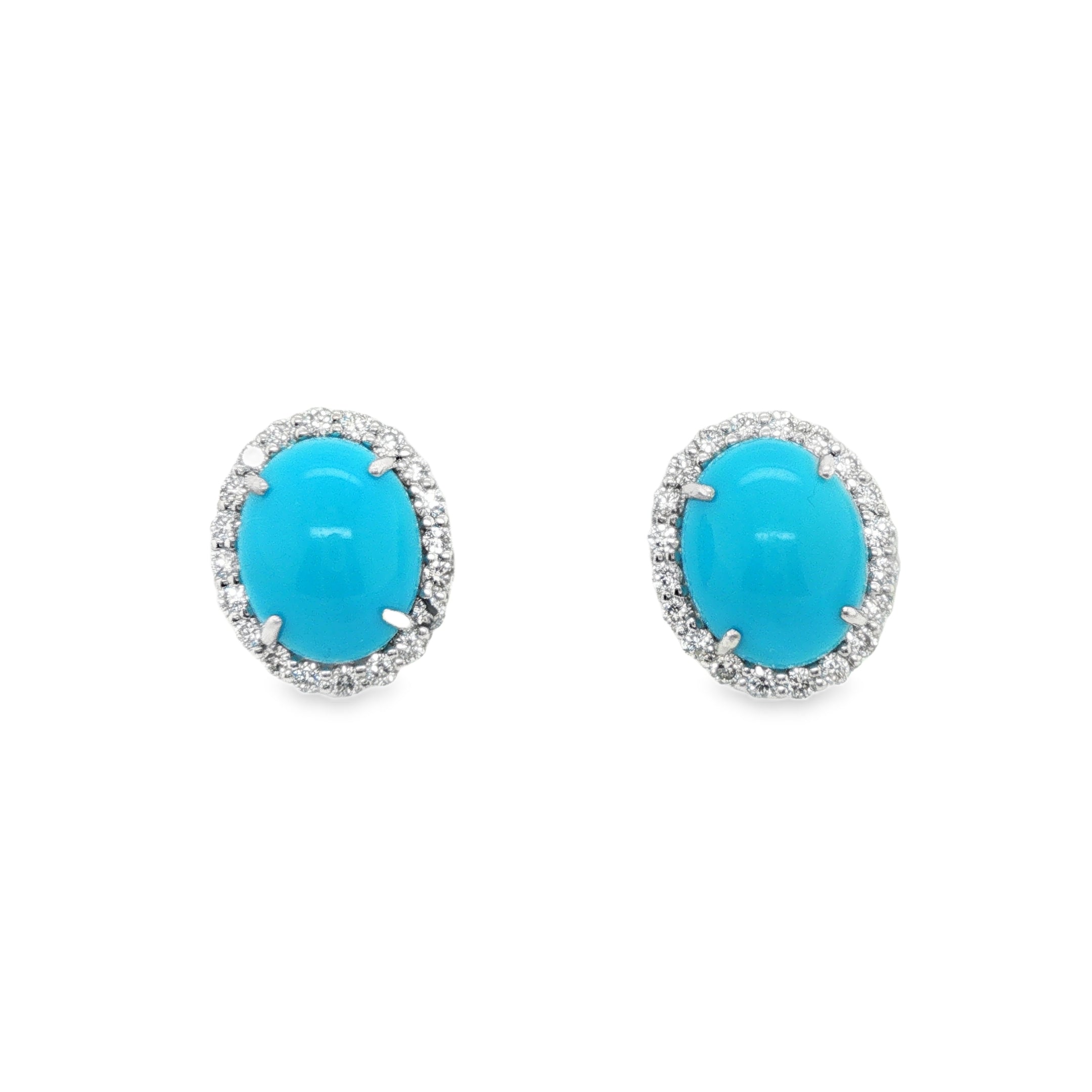 4.85ct Oval Turquoise Diamond Halo Stud Earrings