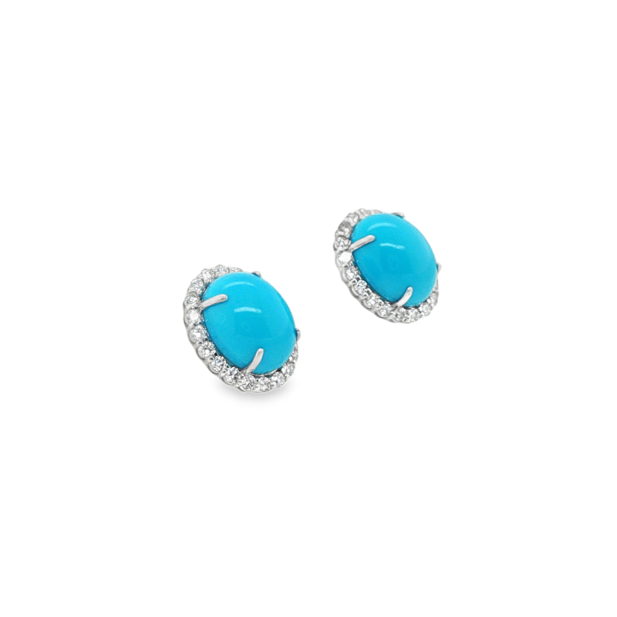 4.85ct Oval Turquoise Diamond Halo Stud Earrings