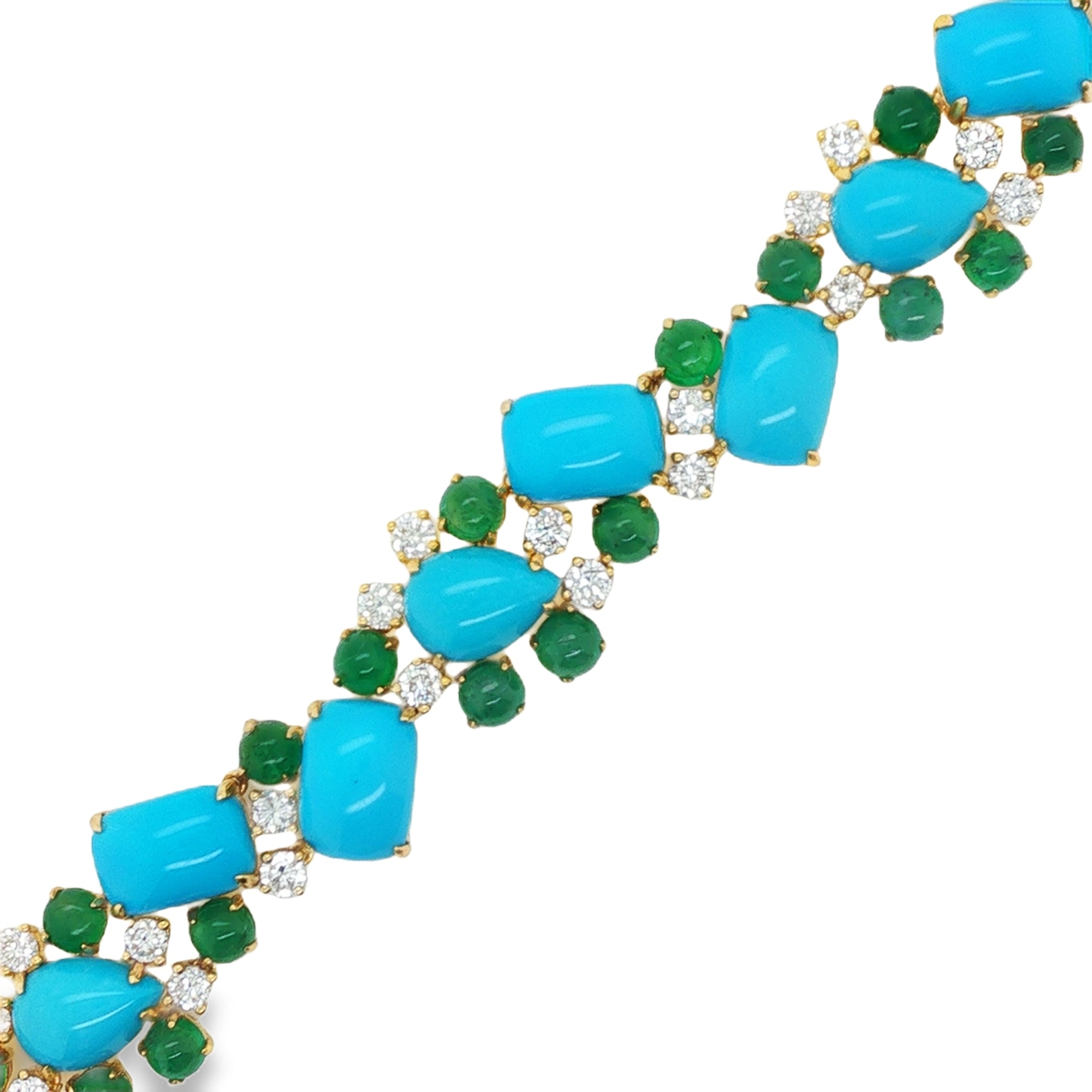 30.04ct Cushion and Pear Shaped Sleeping Beauty Turquoise, Emerald & Diamond Bracelet