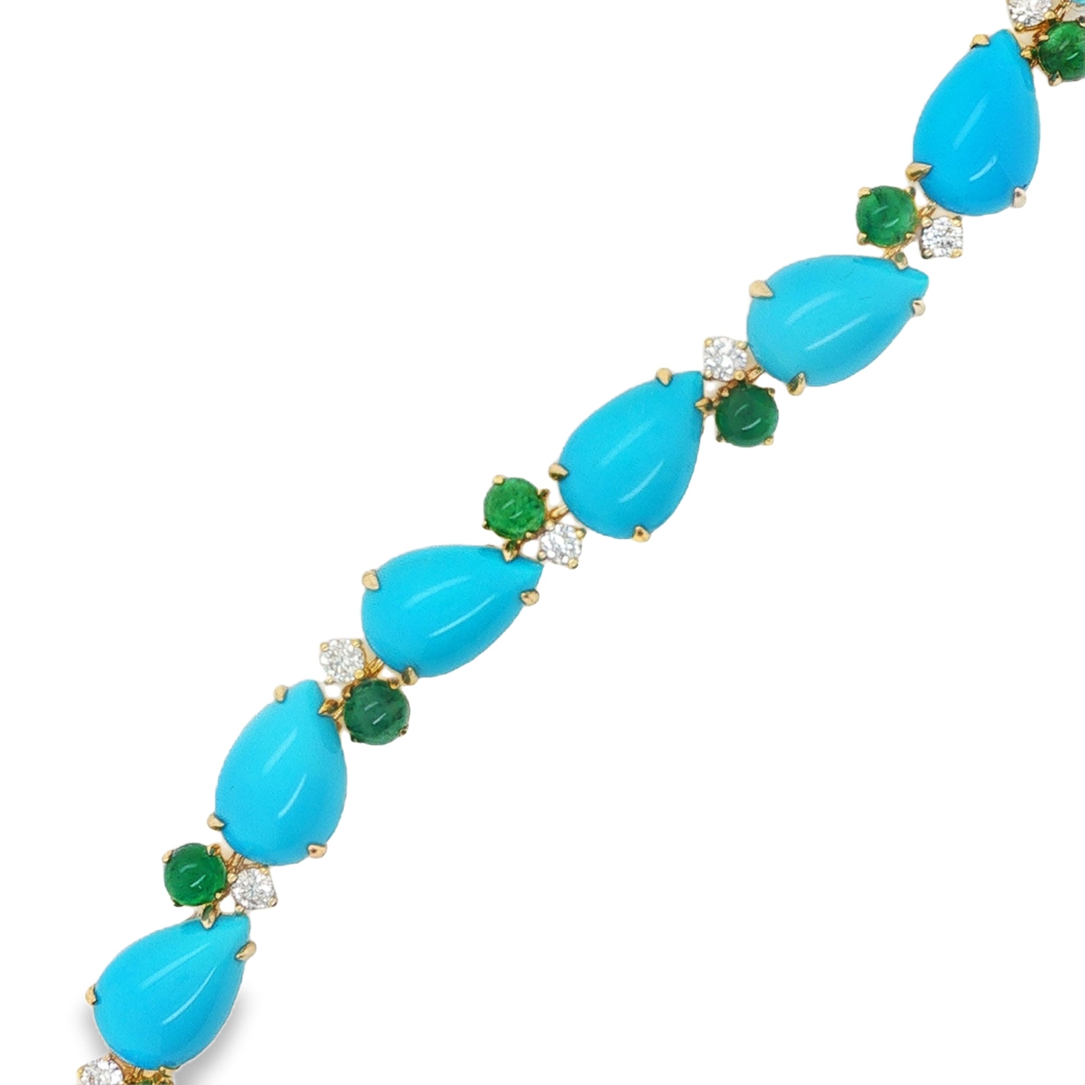 31ct Pear Shaped Sleeping Beauty Turquoise, Emerald & Diamond Bracelet