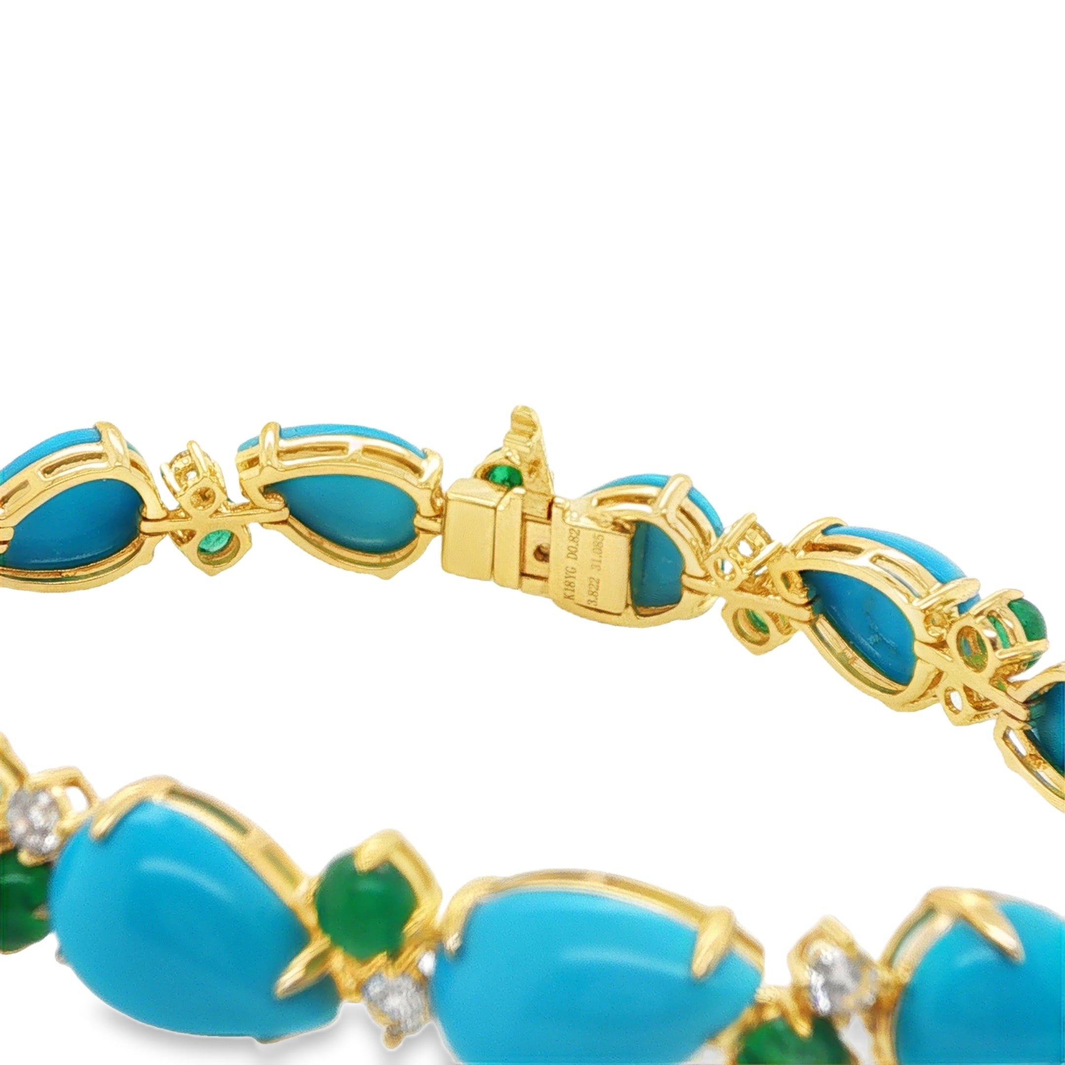 31ct Pear Shaped Sleeping Beauty Turquoise, Emerald & Diamond Bracelet
