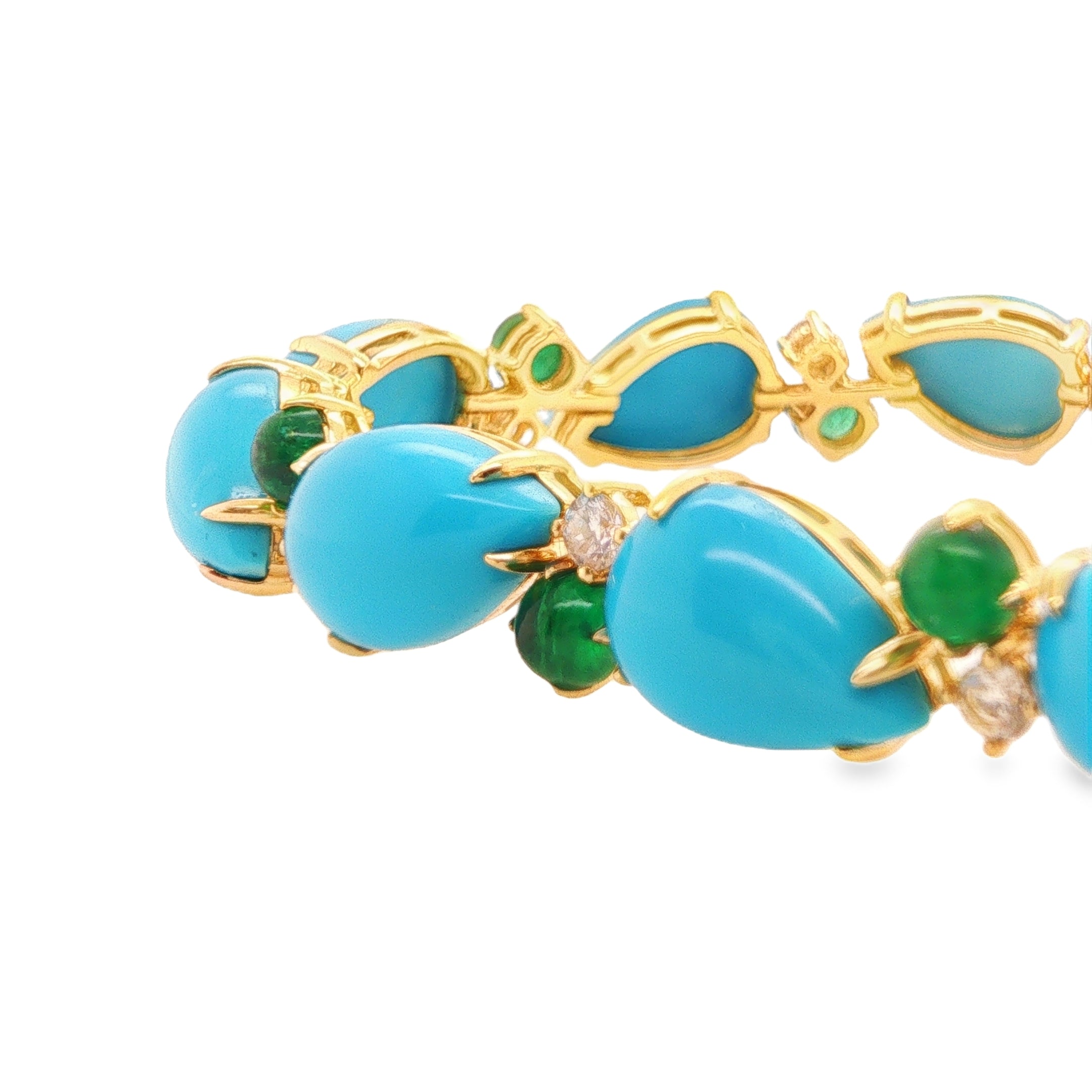 31ct Pear Shaped Sleeping Beauty Turquoise, Emerald & Diamond Bracelet
