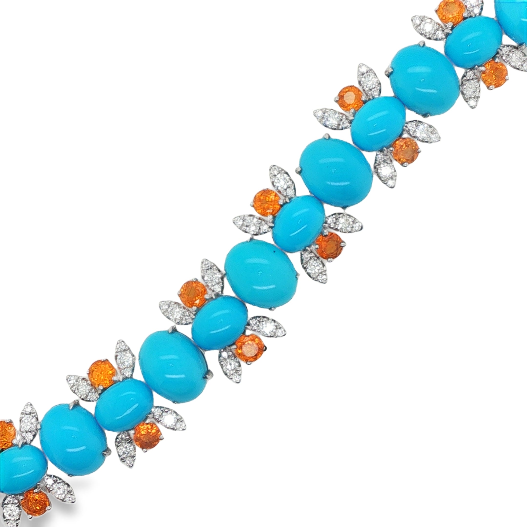39ct Oval and Round Turquoise, Spessartite & Diamond Bracelet