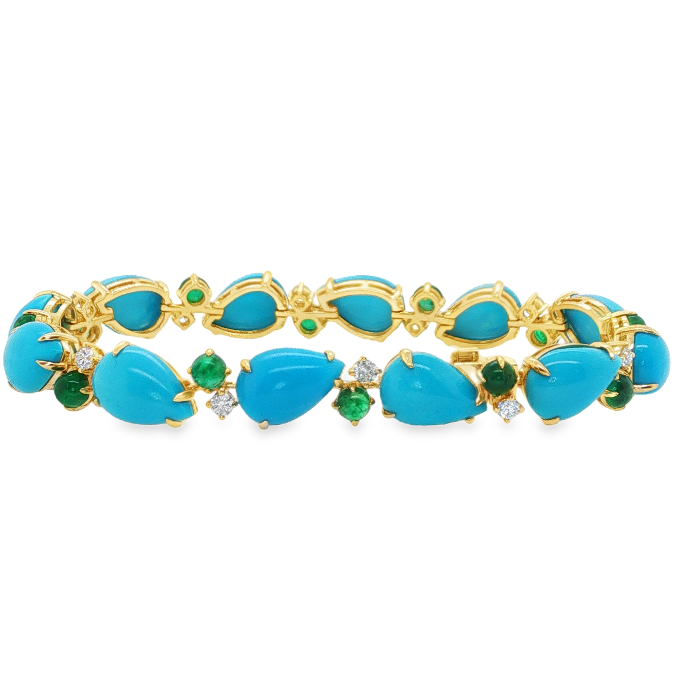 31ct Pear Shaped Sleeping Beauty Turquoise, Emerald & Diamond Bracelet