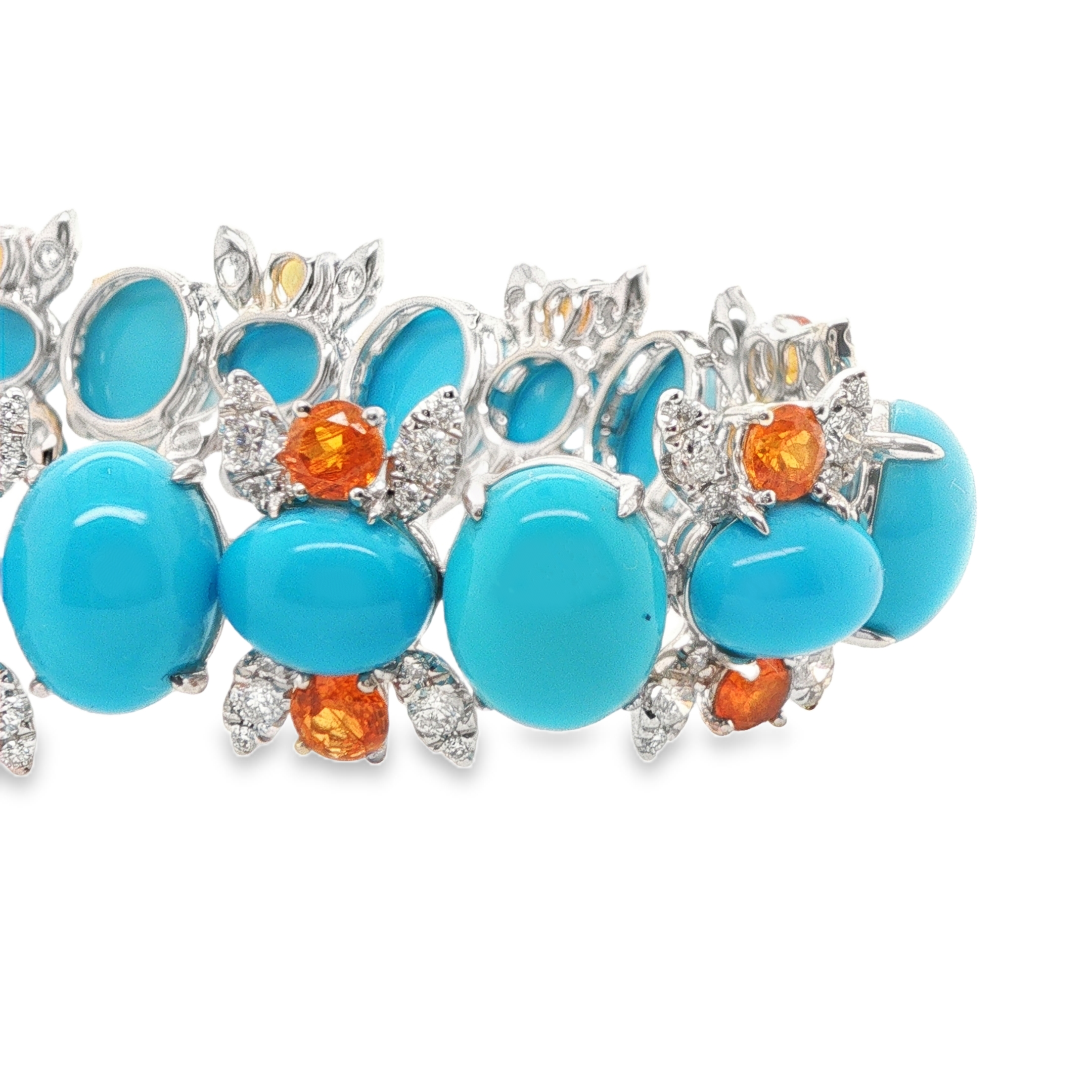 39ct Oval and Round Turquoise, Spessartite & Diamond Bracelet