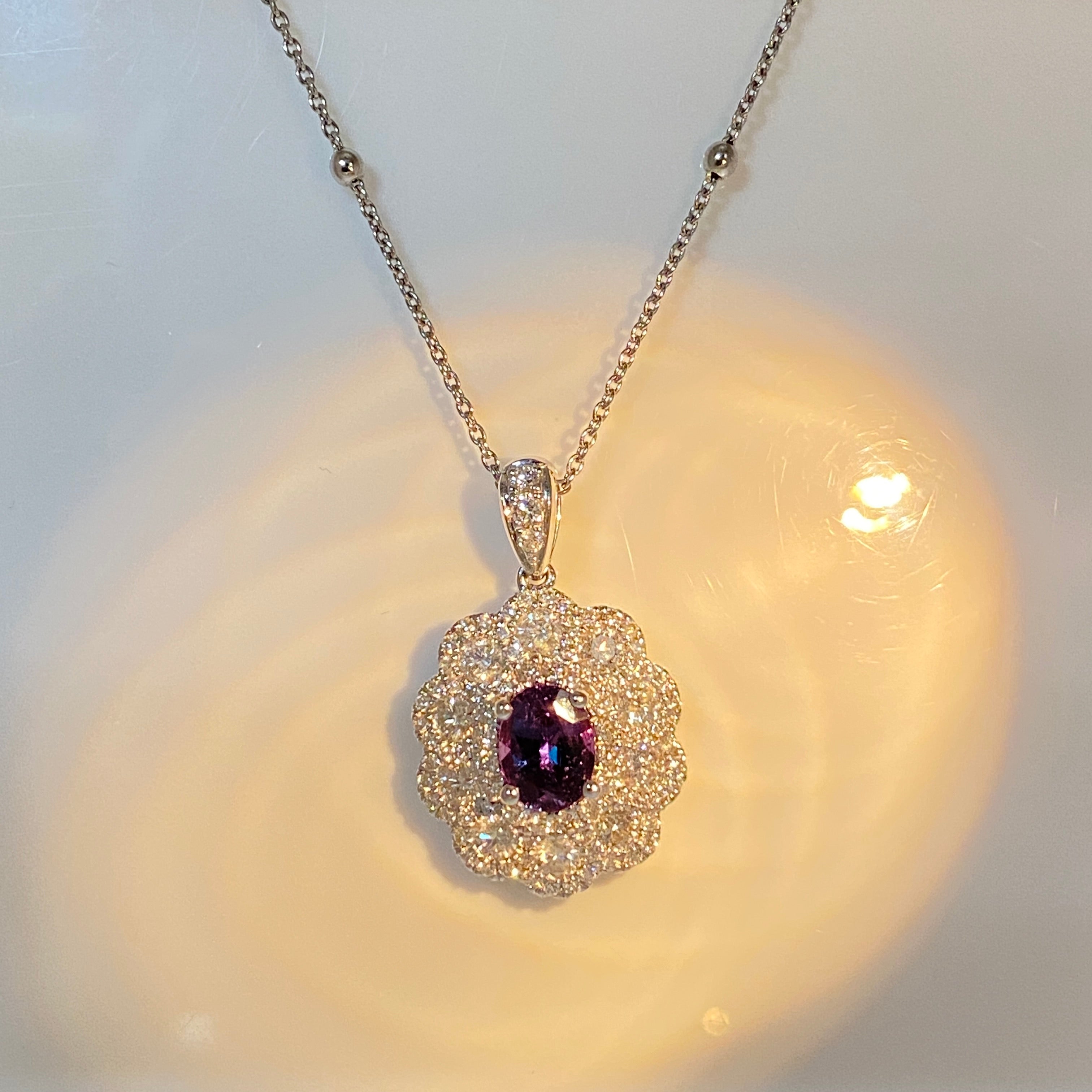 1.00ct Oval Brazil Alexandrite & Diamond Platinum Pendant