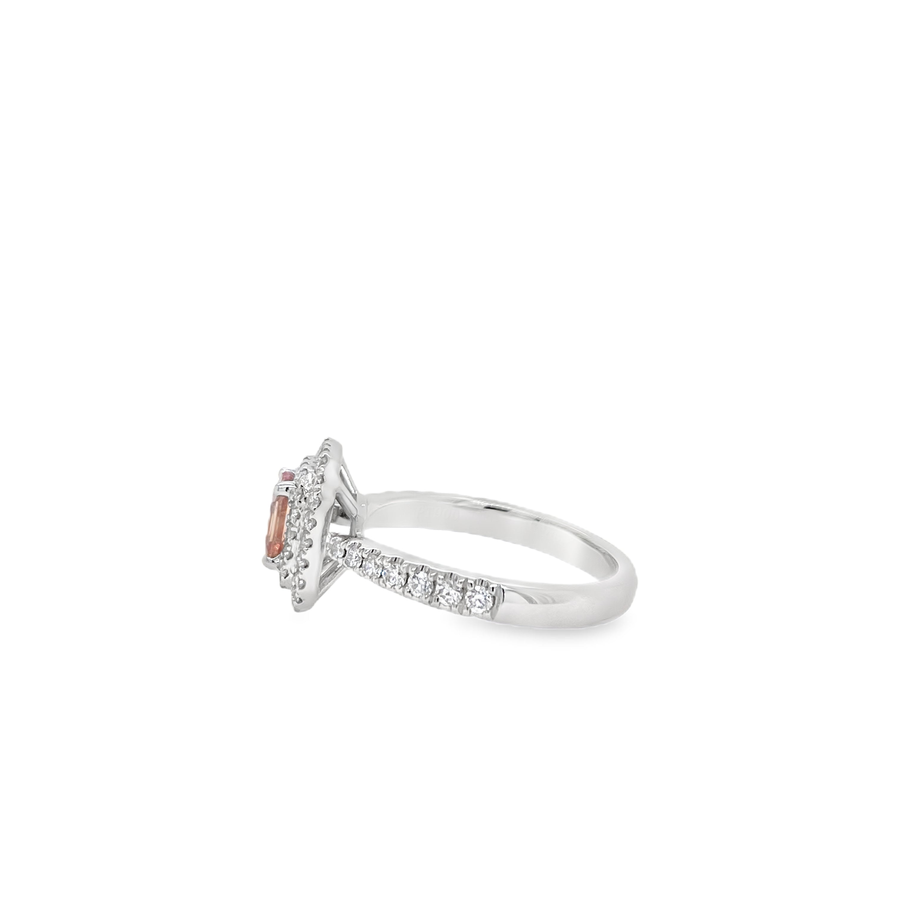 0.67ct Octagonal No-Heat Padparadscha Sapphire & Diamond Ring